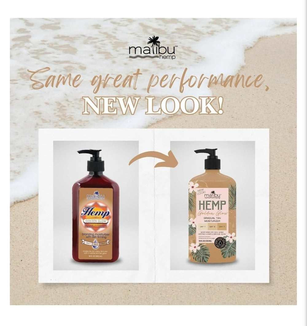 Malibu Tan Canamo Brillo Dorado Locion: textura cremosa para una aplicacion suave