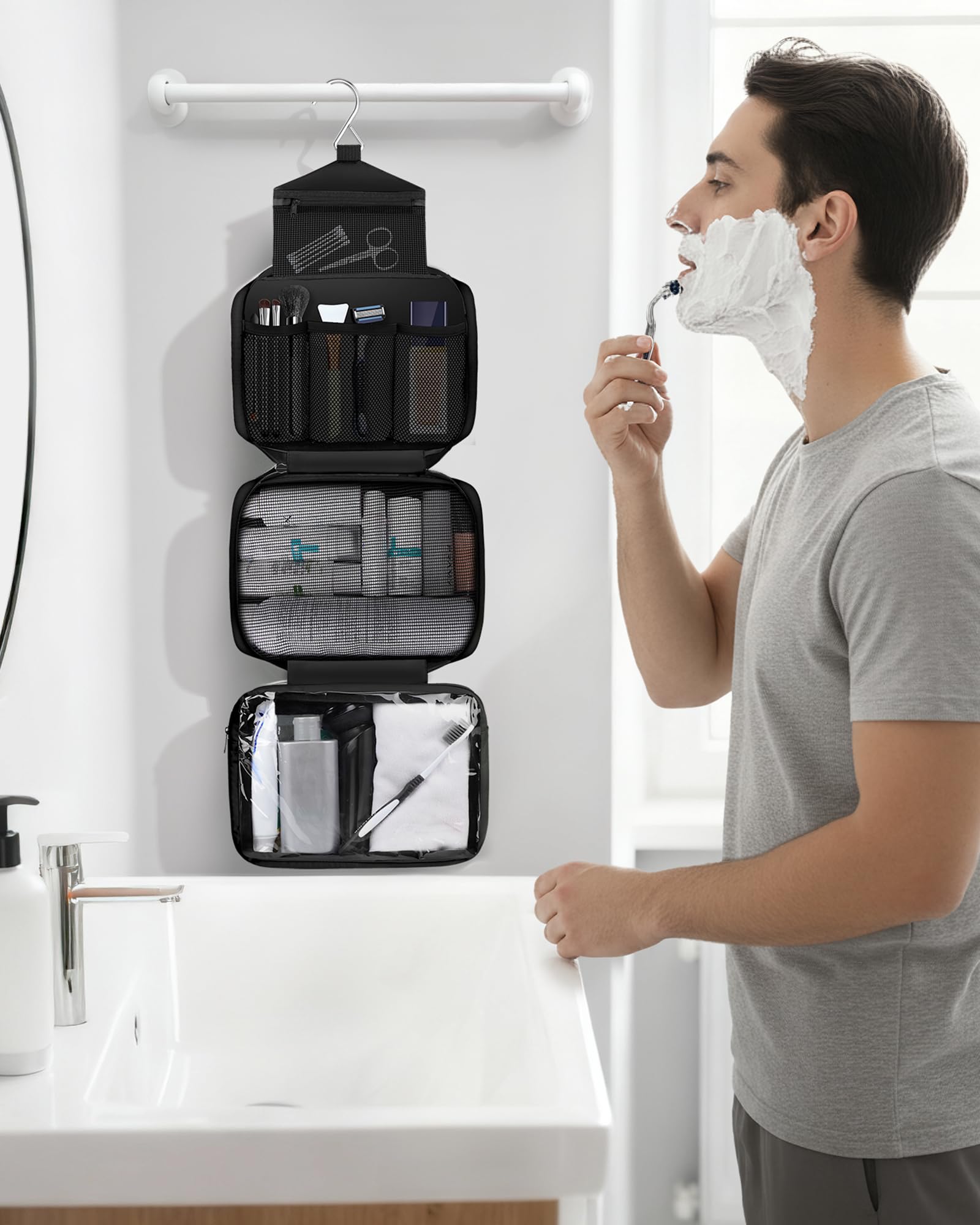 Maliton bolsa de aseo portátil con asa para viaje.