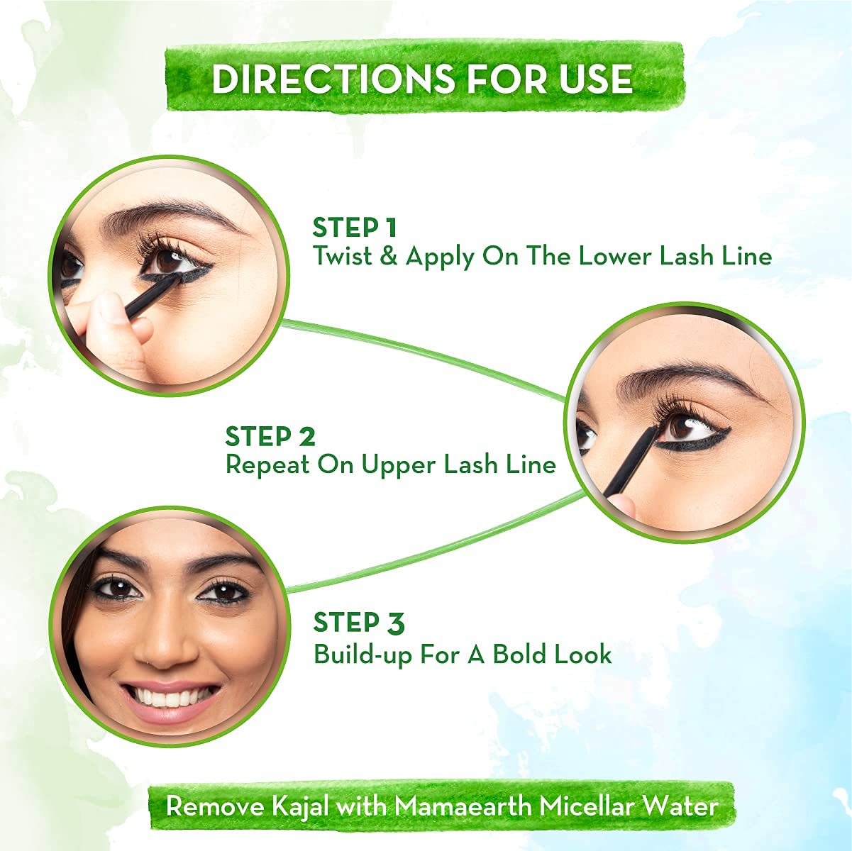 Kajal MAMAEARTH con vitamina C y camomila para cuidado suave.