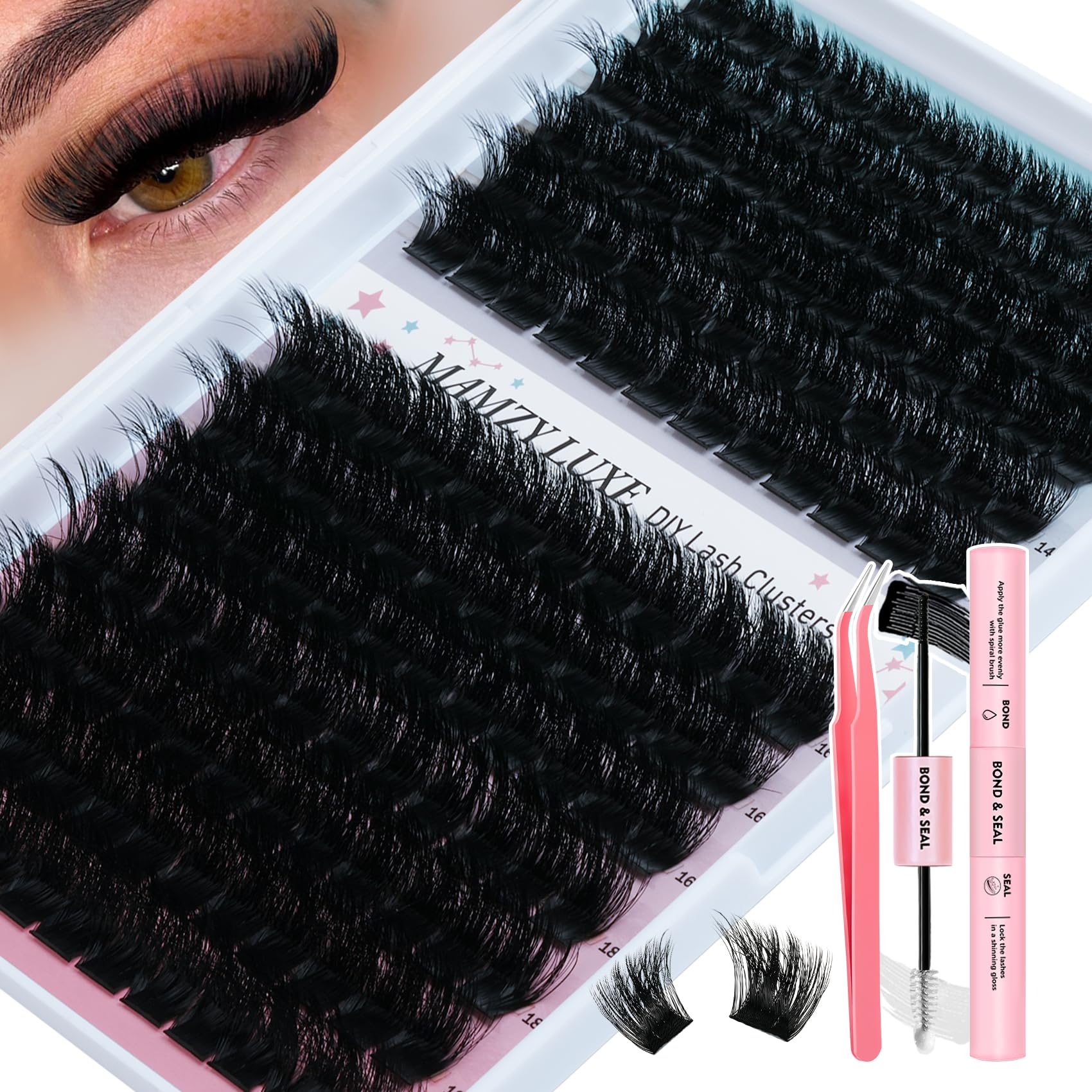 Kit Mamzy Luxe de clústeres para pestanas 10-18 mm ofrece volumen intenso y sin esfuerzo.