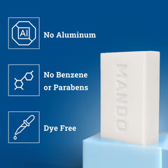 Mando Acidified Cleansing Bar demonstrates pH-balanced cleansing for sensitive skin.
