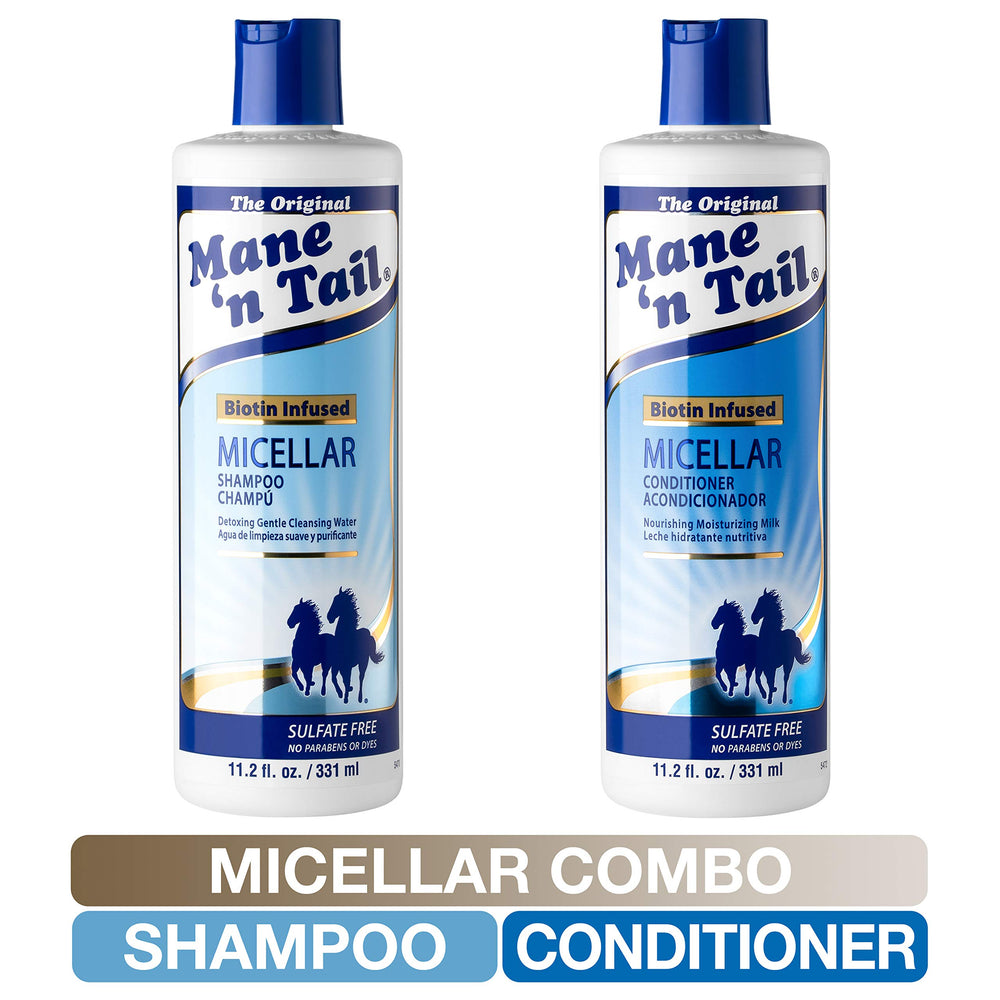 Mane 'n Tail Biotina, etiqueta visible, promete nutrición y vitalidad para el cabello.