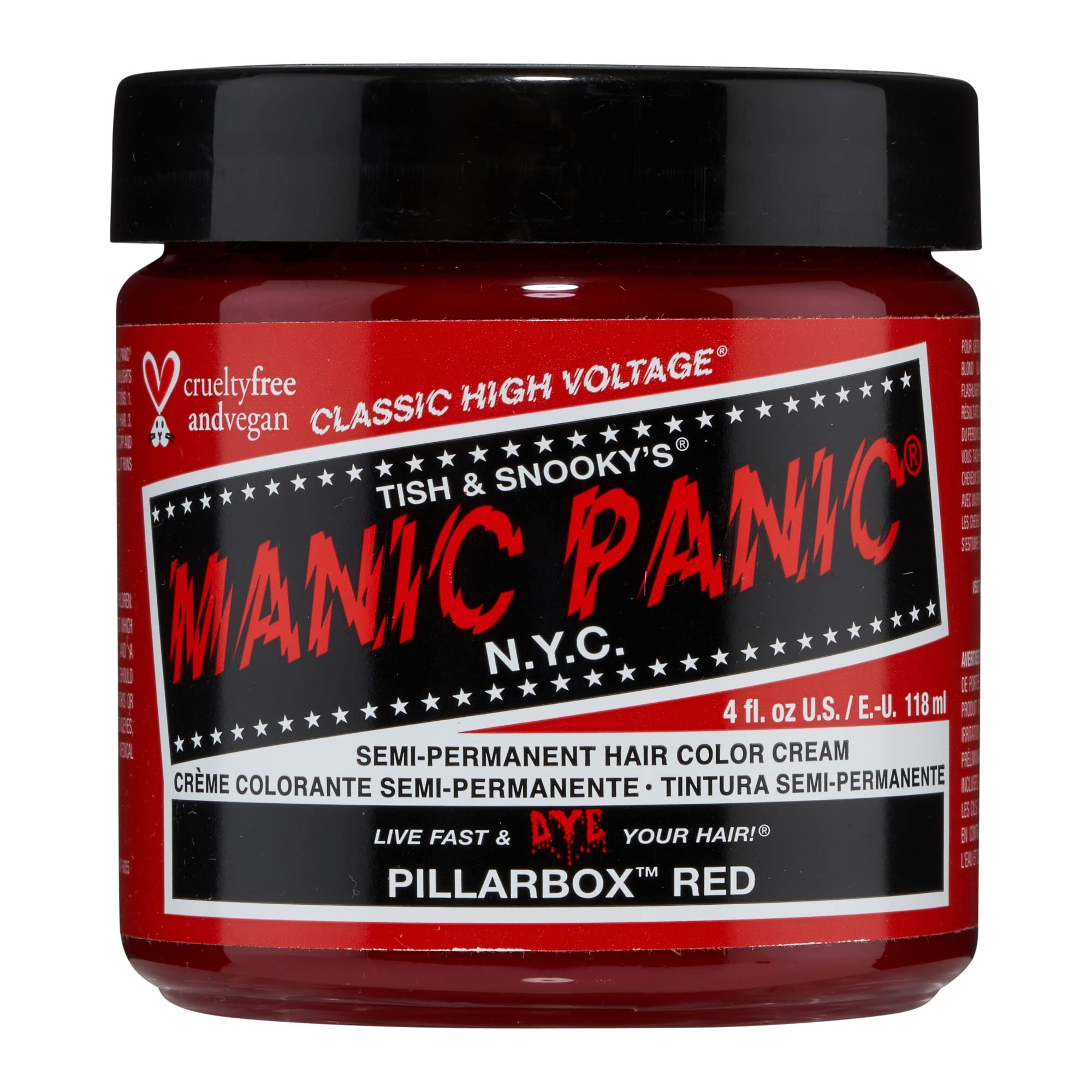 MANIC PANIC Pillarbox Red, bote, color rojo intenso y duradero para el cabello