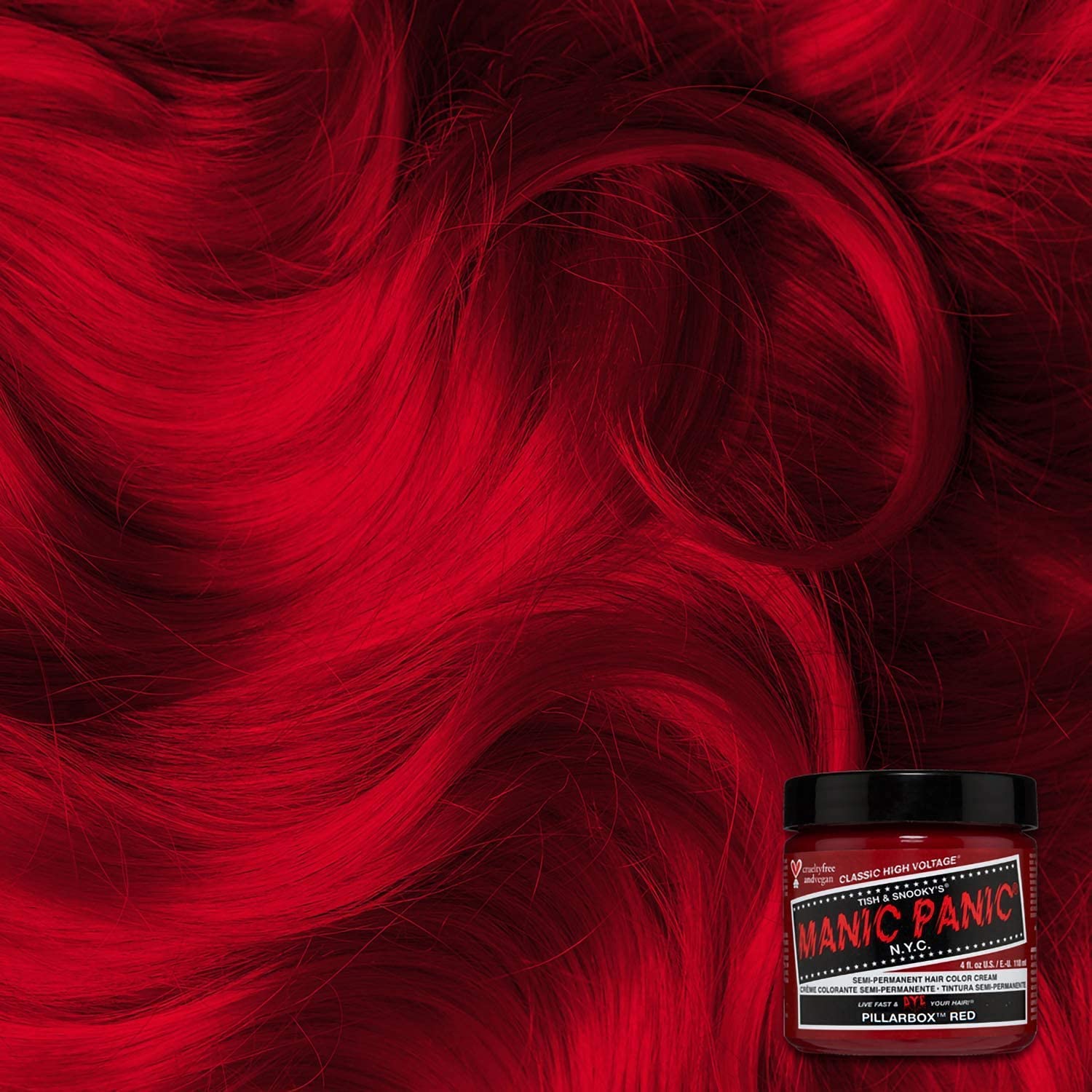 MANIC PANIC Pillarbox Red, cabello preiluminado resalta tonos rojos brillantes