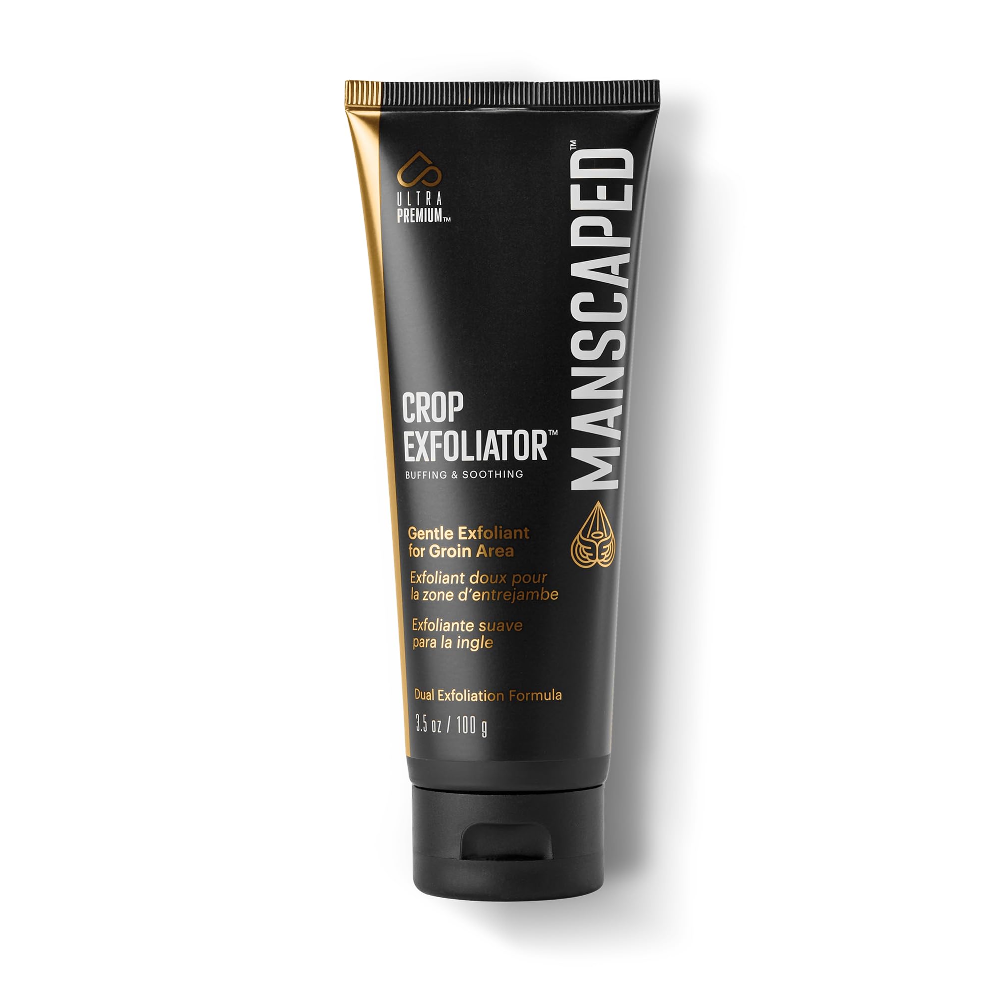 MANSCAPED Crop Exfoliator: botella que muestra exfoliación suave para la ingle.