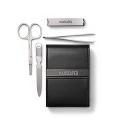 MANSCAPED Shears 2.0 con estuche de cuero PU para viaje y organización de herramientas.