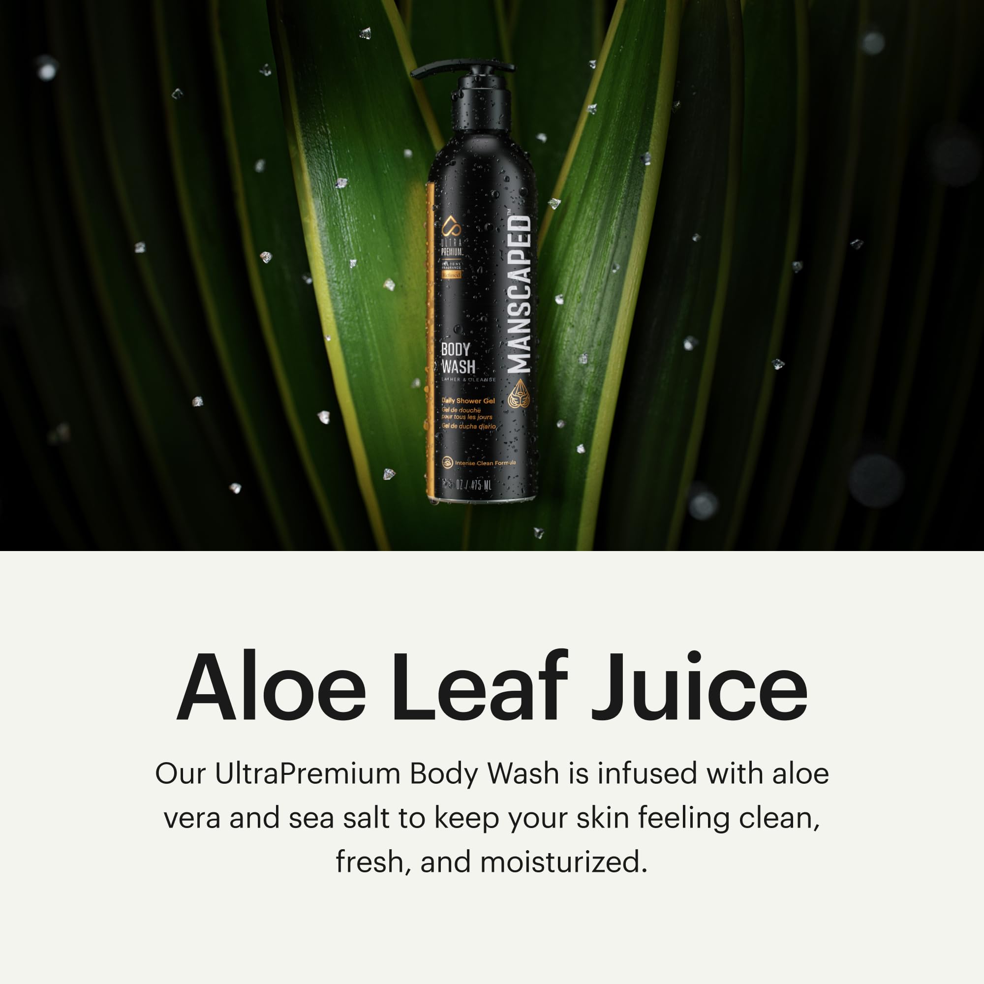 MANSCAPED aloe vera, ingrediente hidratante visible en el envase.