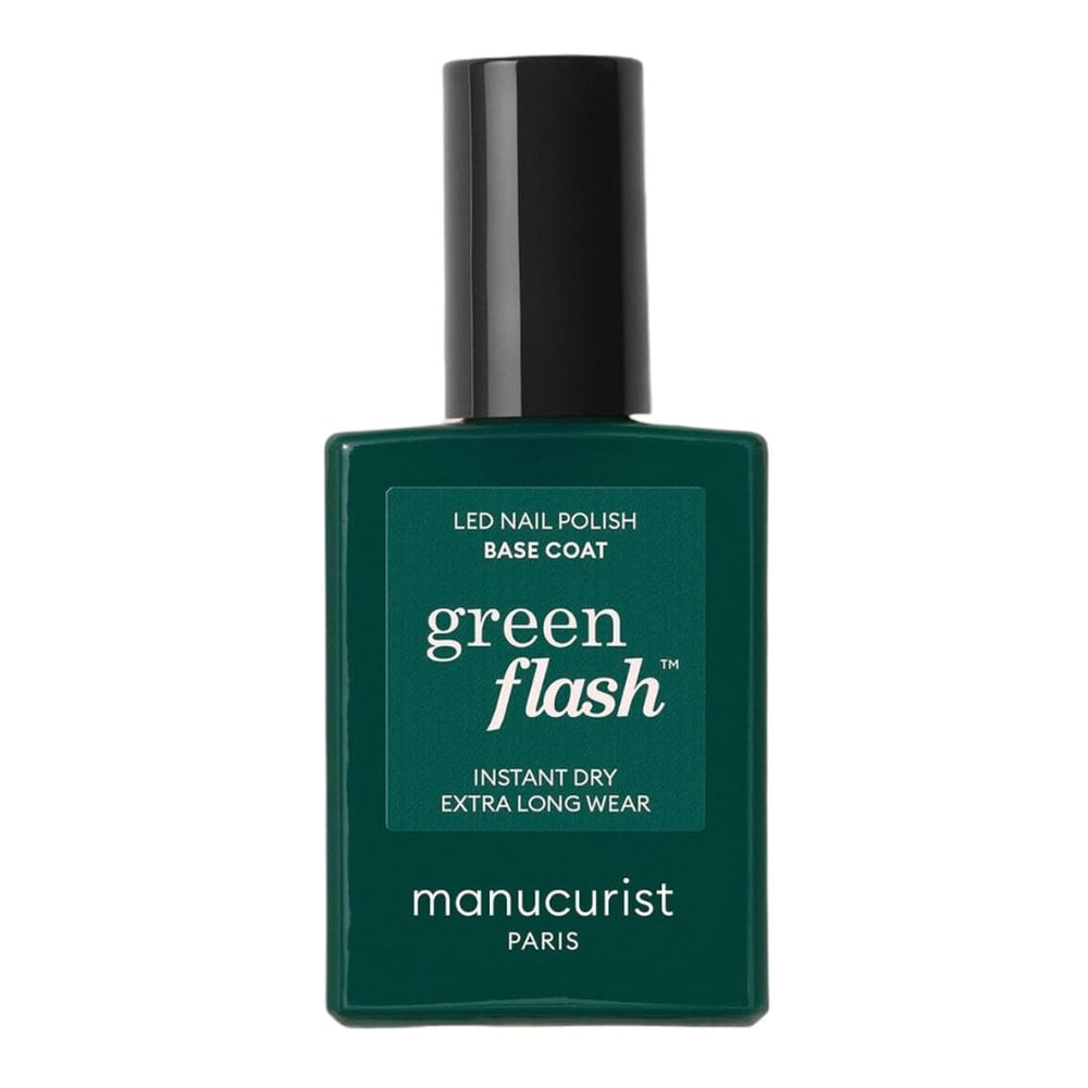 Manucurist Green Flash Base Coat: botella que representa la base vegana para uñas con acabado suave