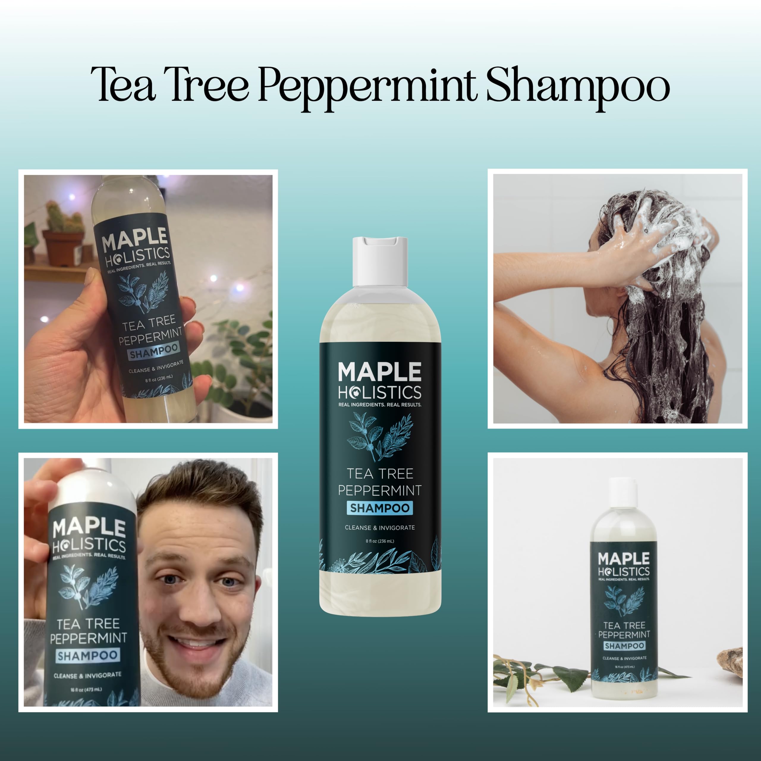 Maple Holistics Champú con aceites esenciales de romero y árbol de té para cabello suave