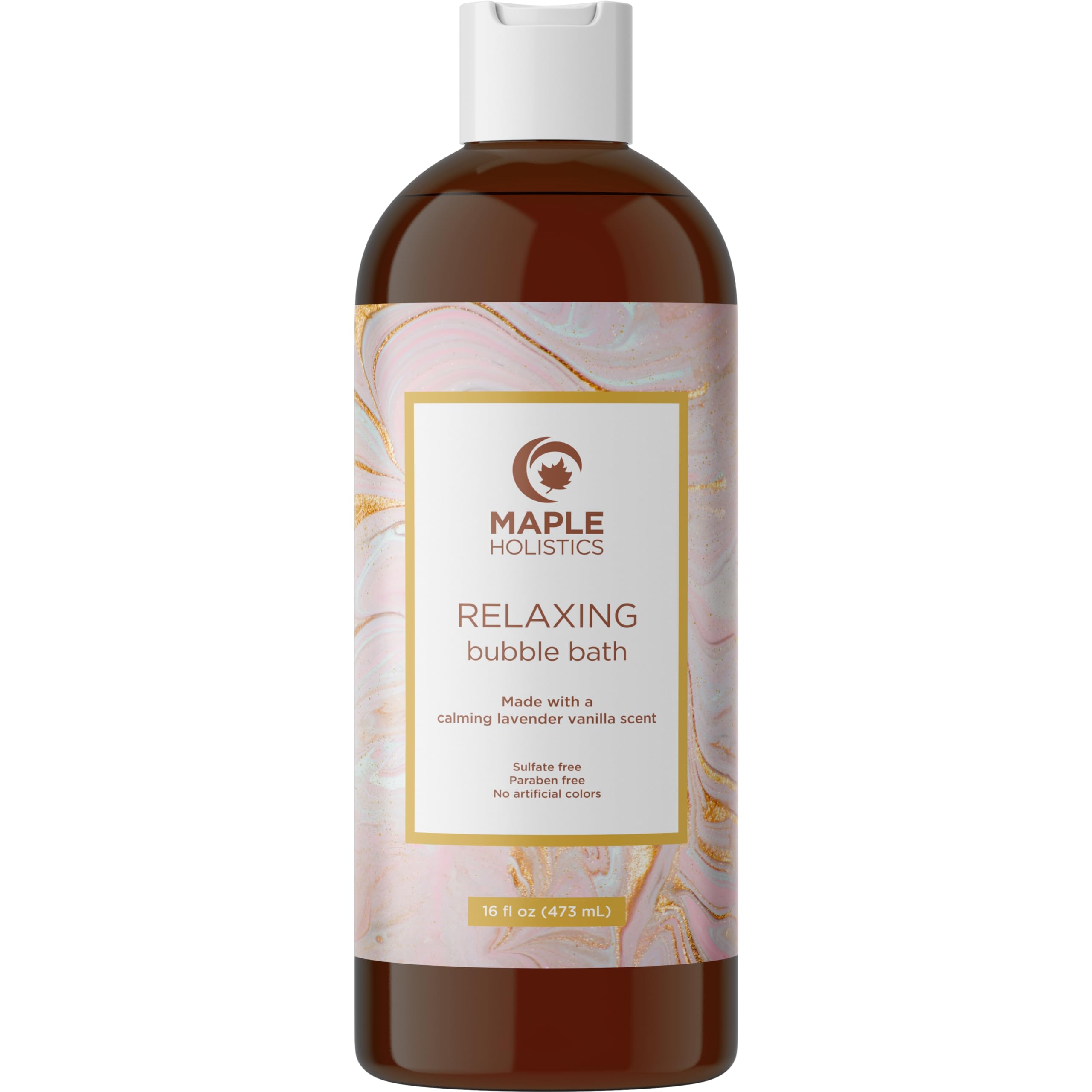 Maple Holistics bano-burbujas lavanda para relajación aromática en casa.