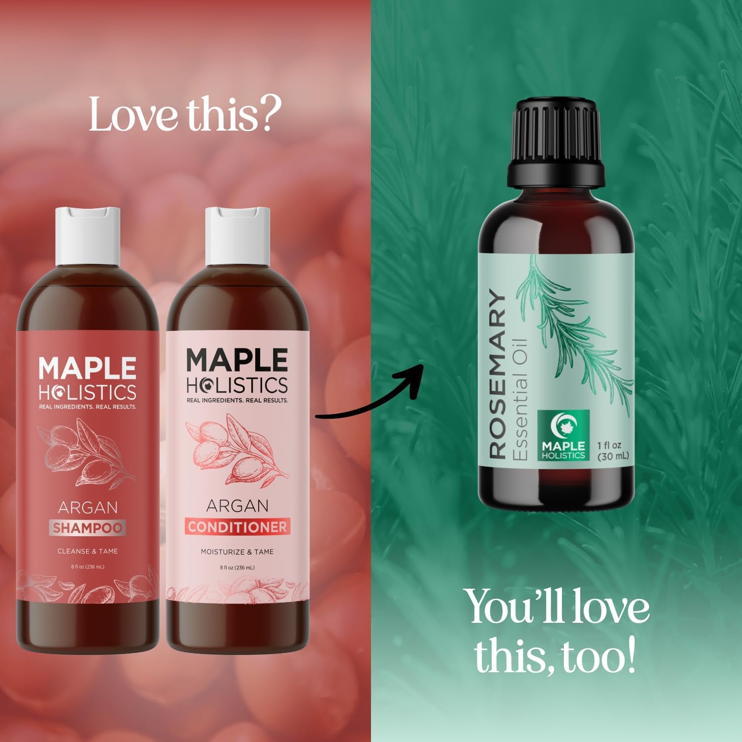 Maple Holistics Botella de tratamiento, enfoque en volumen.