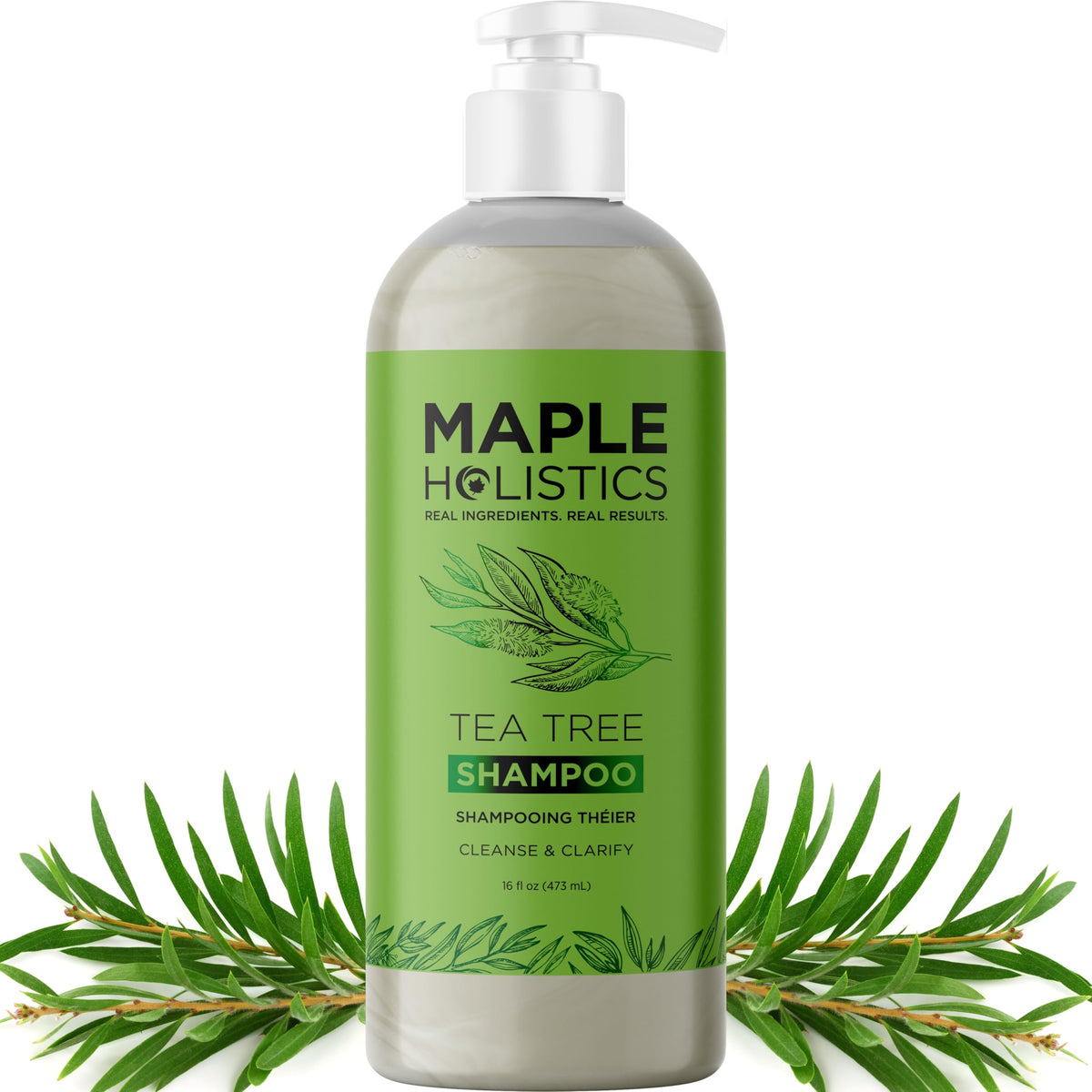 Maple Holistics Champú Clarificante con árbol de té, ideal para cabello graso y cuero cabelludo limpio.