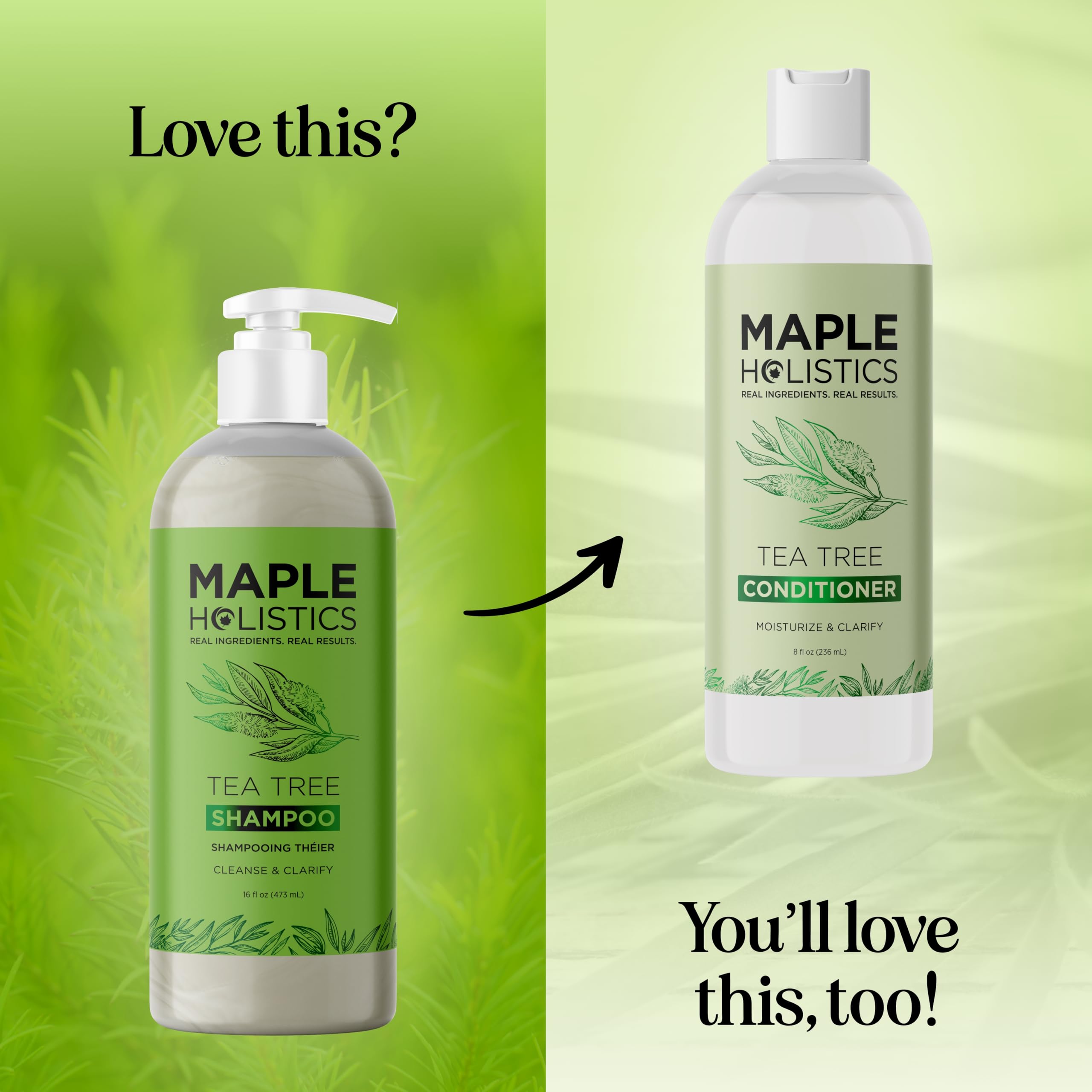Maple Holistics Champú para cabello graso, botella elegante, limpieza profunda y frescura.