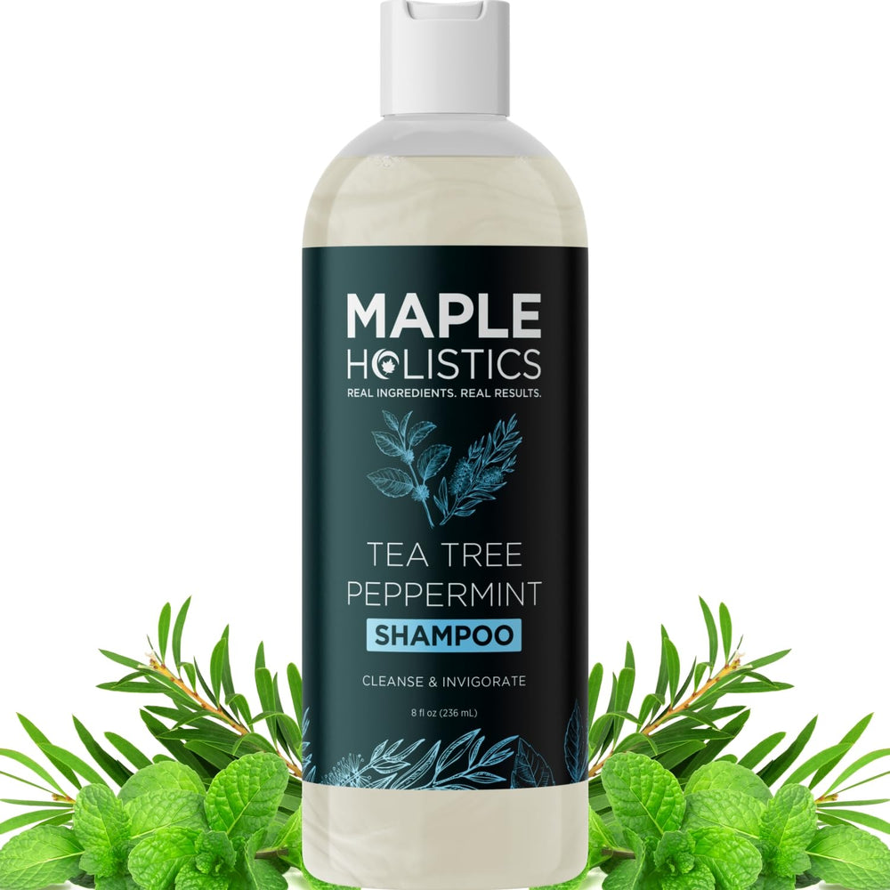 Maple Holistics Champú Romero-Arbol Te-Menta en botella, limpieza refrescante para cuero cabelludo