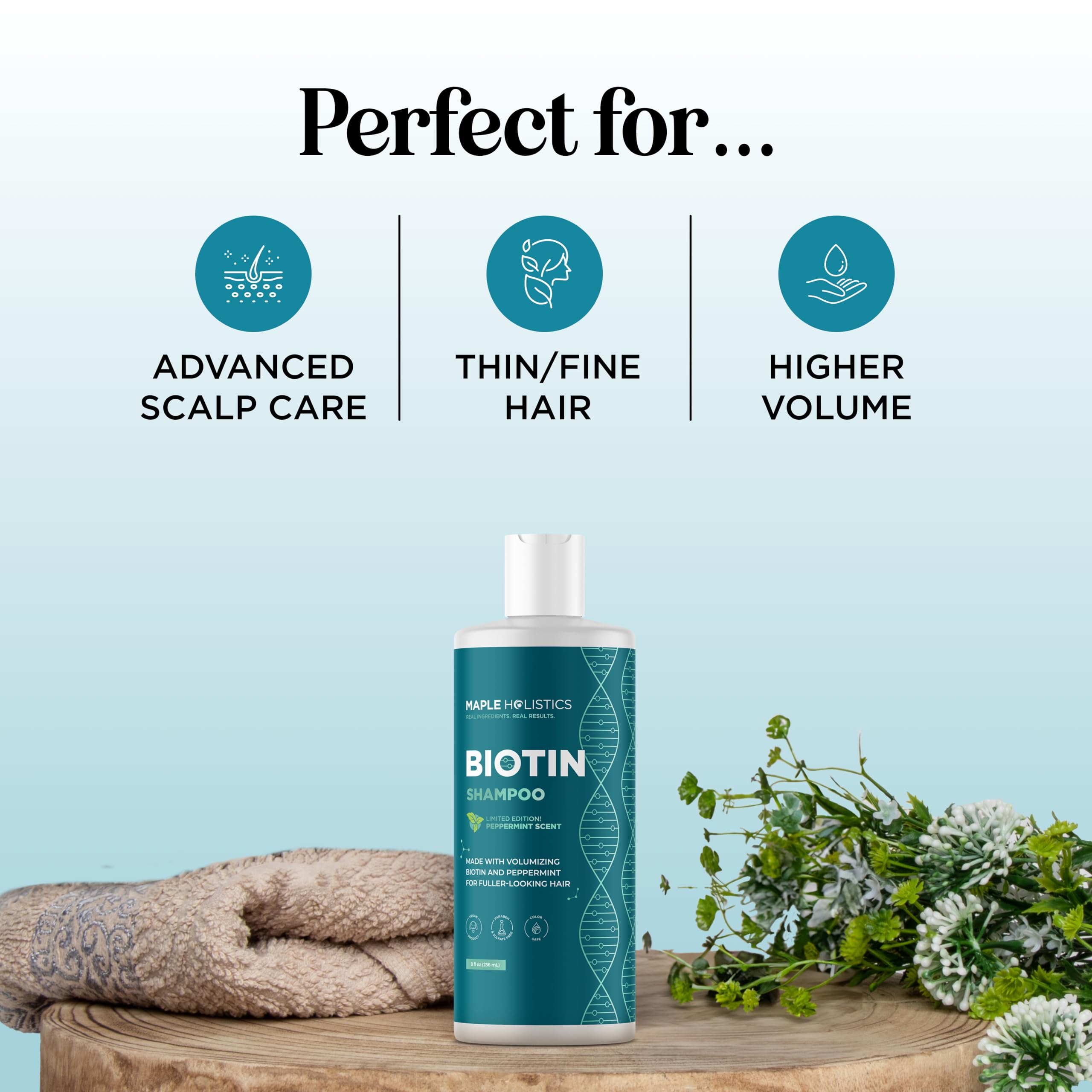 Maple Holistics premium hair care shampoo with natural oils and biotin for nourished hair.