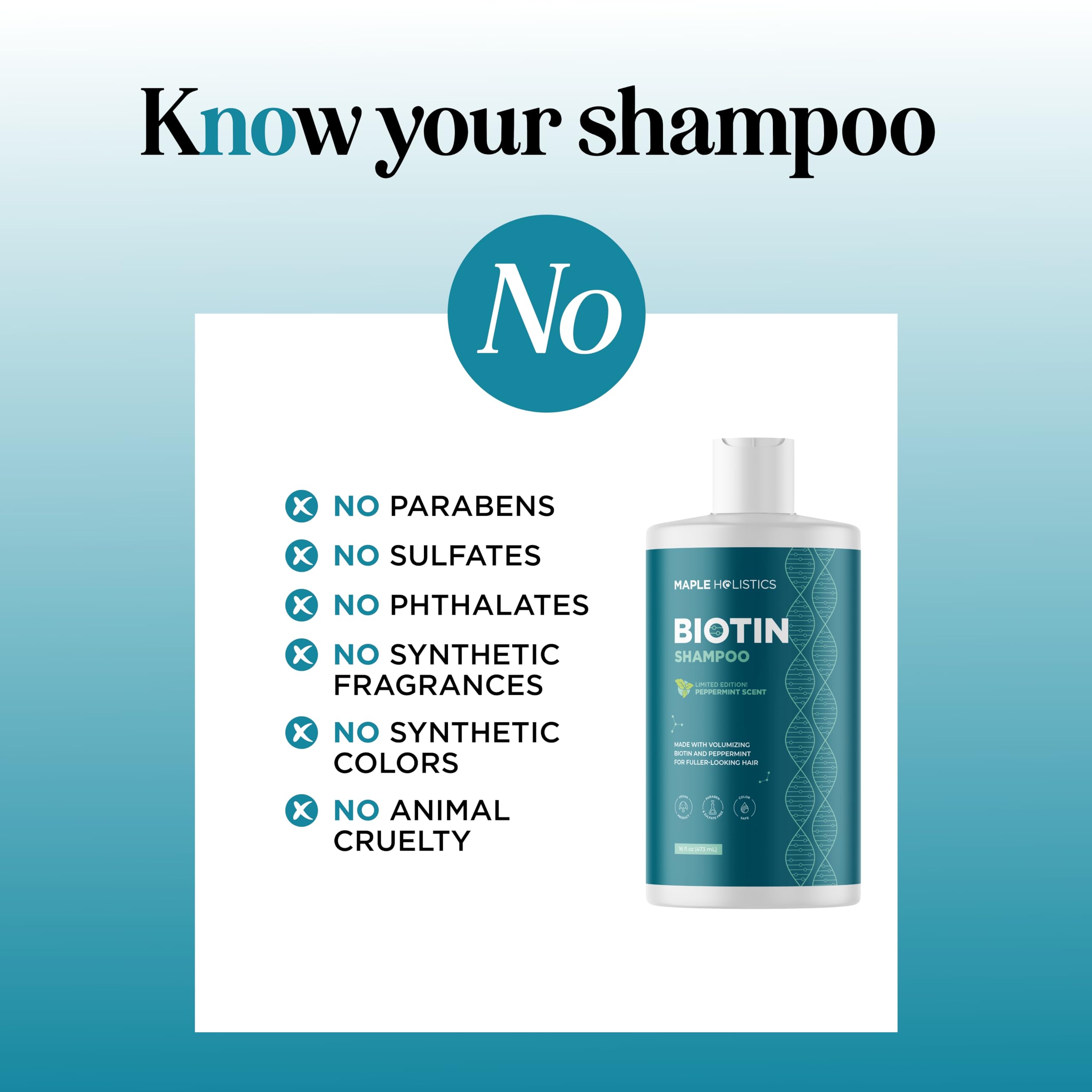 Close-up of peppermint and argan oils in Maple Holistics shampoo for scalp nourishment.
