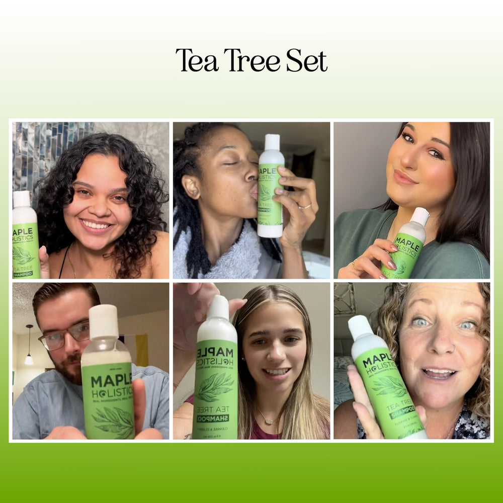 Maple Holistics Tea Tree Conditioner label closeup shows paraben-free ingredients