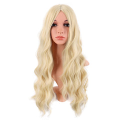 MapofBeauty peluca larga ondulada con parte central sin flequillo para cosplay.