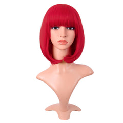 MapofBeauty peluca corta recta con flequillo rojo brillante para estilo inmediato