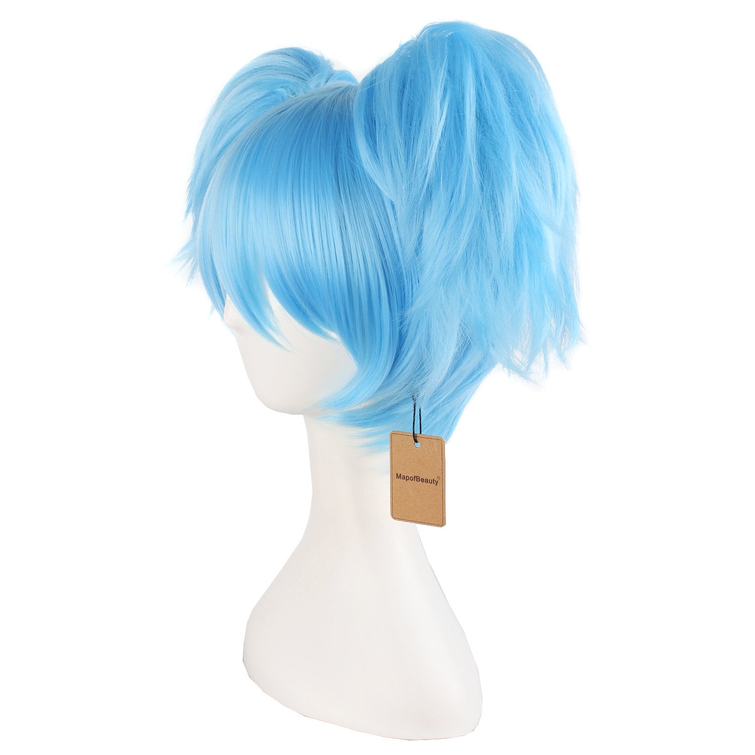 MapofBeauty peluca azul claro 12 pulgadas, detalle de las tres colas para peinados versátiles