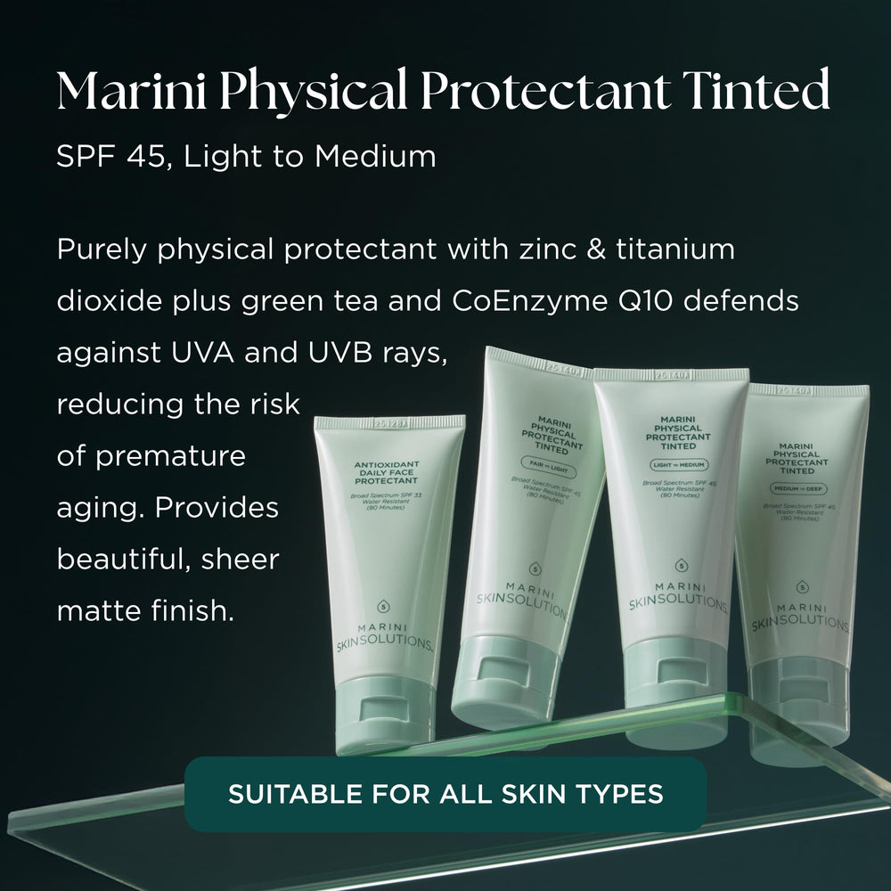 Marini SkinSolutions Protectant Tintado, aplicación visible, ideal para piel grasa con control de brillo.