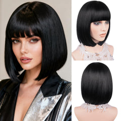MAYSA bob corto con franja plana, aspecto natural para uso diario