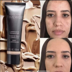Envase con bomba de Mary Kay TimeWise Luminous 3D Foundation Ivory N160 facilita dosificación limpia
