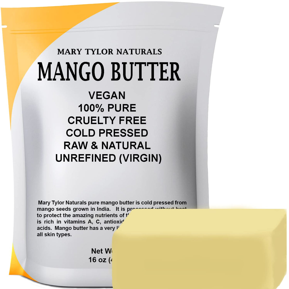 Mary Tylor Naturals manteca de mango bloque 1 libra para cuidado diario de piel