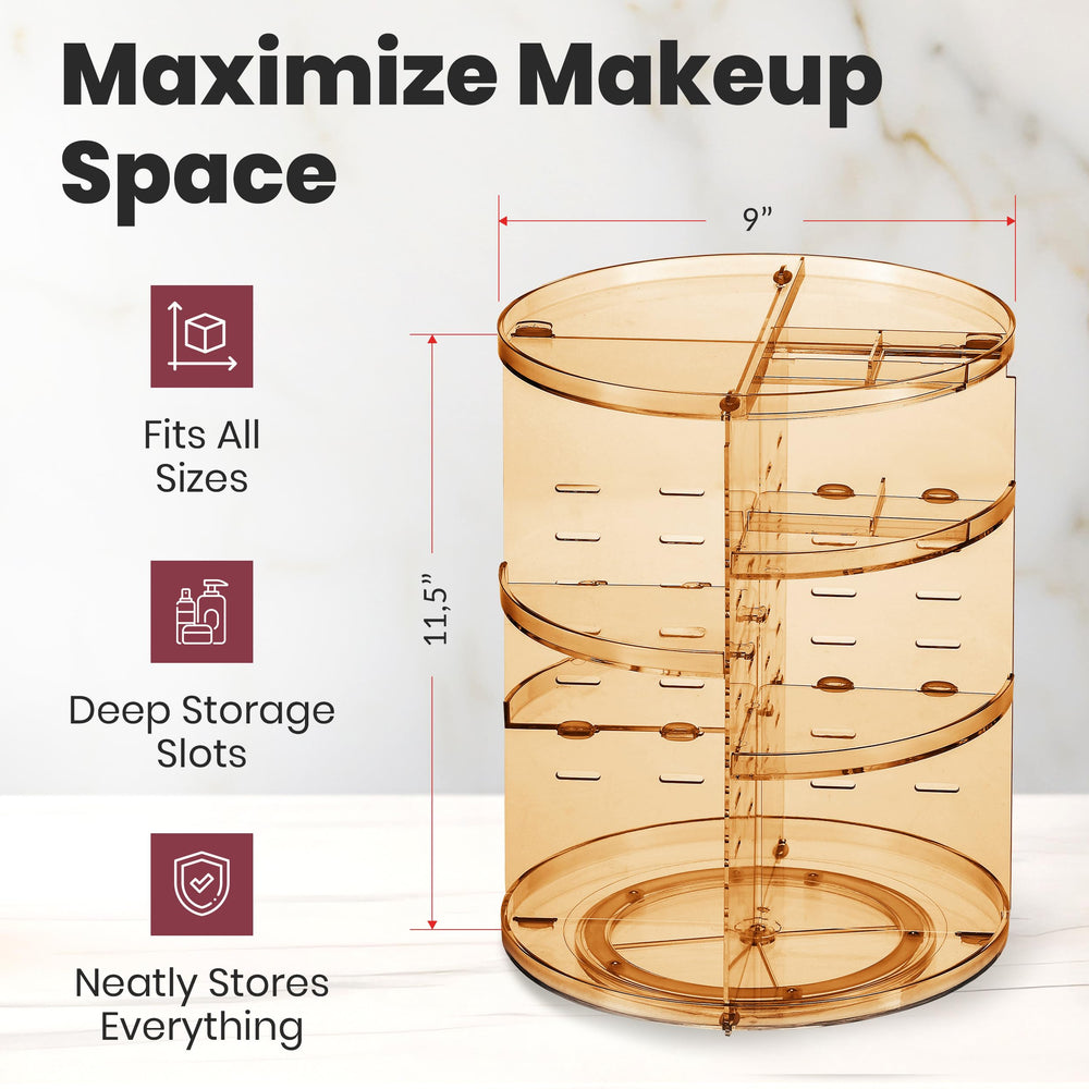 Masirs estante ajustable para maquillaje, adaptándose a distintos tamaños.