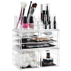Masirs organizador cosméticos transparente, vista frontal para ver maquillaje de un vistazo.