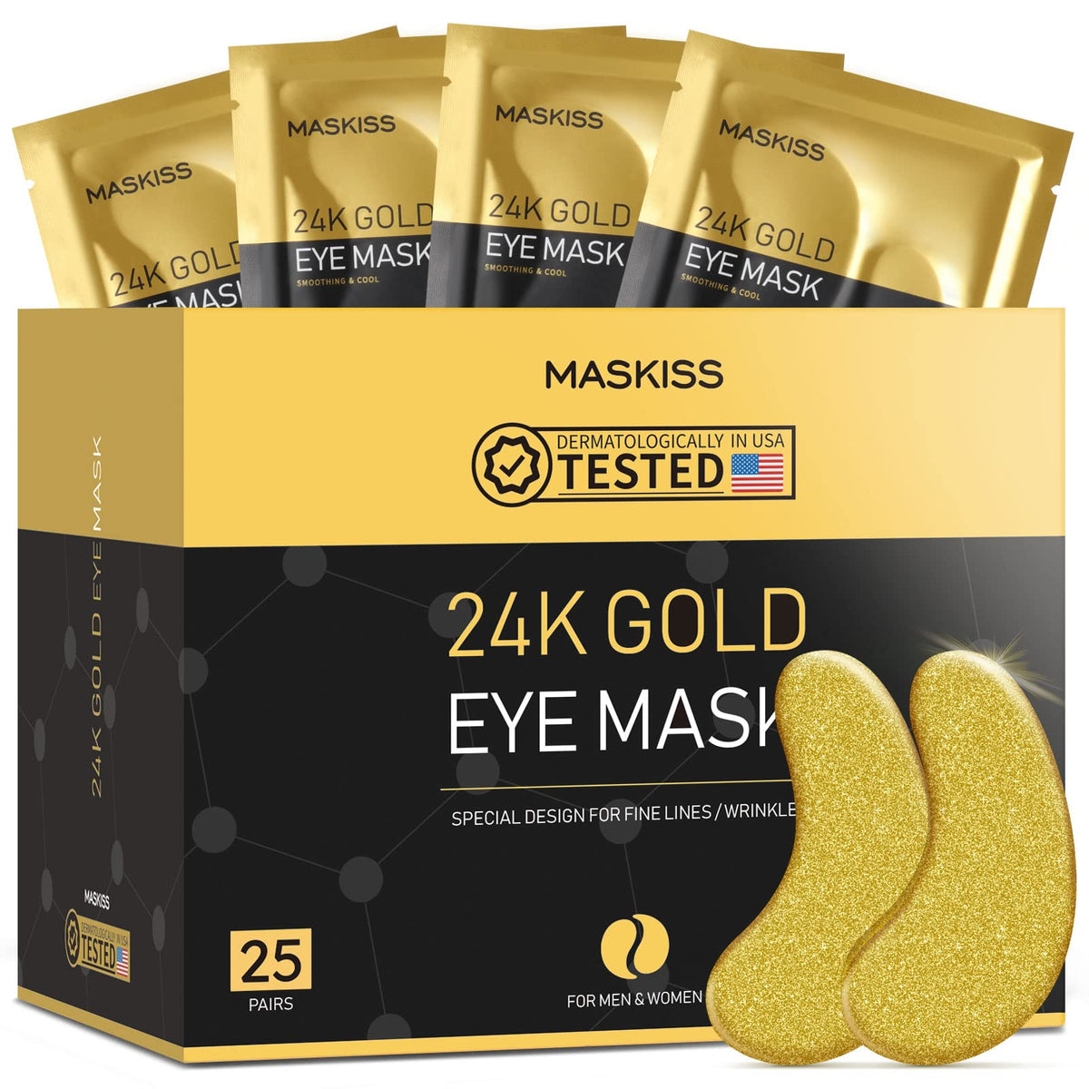 Maskiss parches ojos 24k oro, empaque práctico para uso diario.