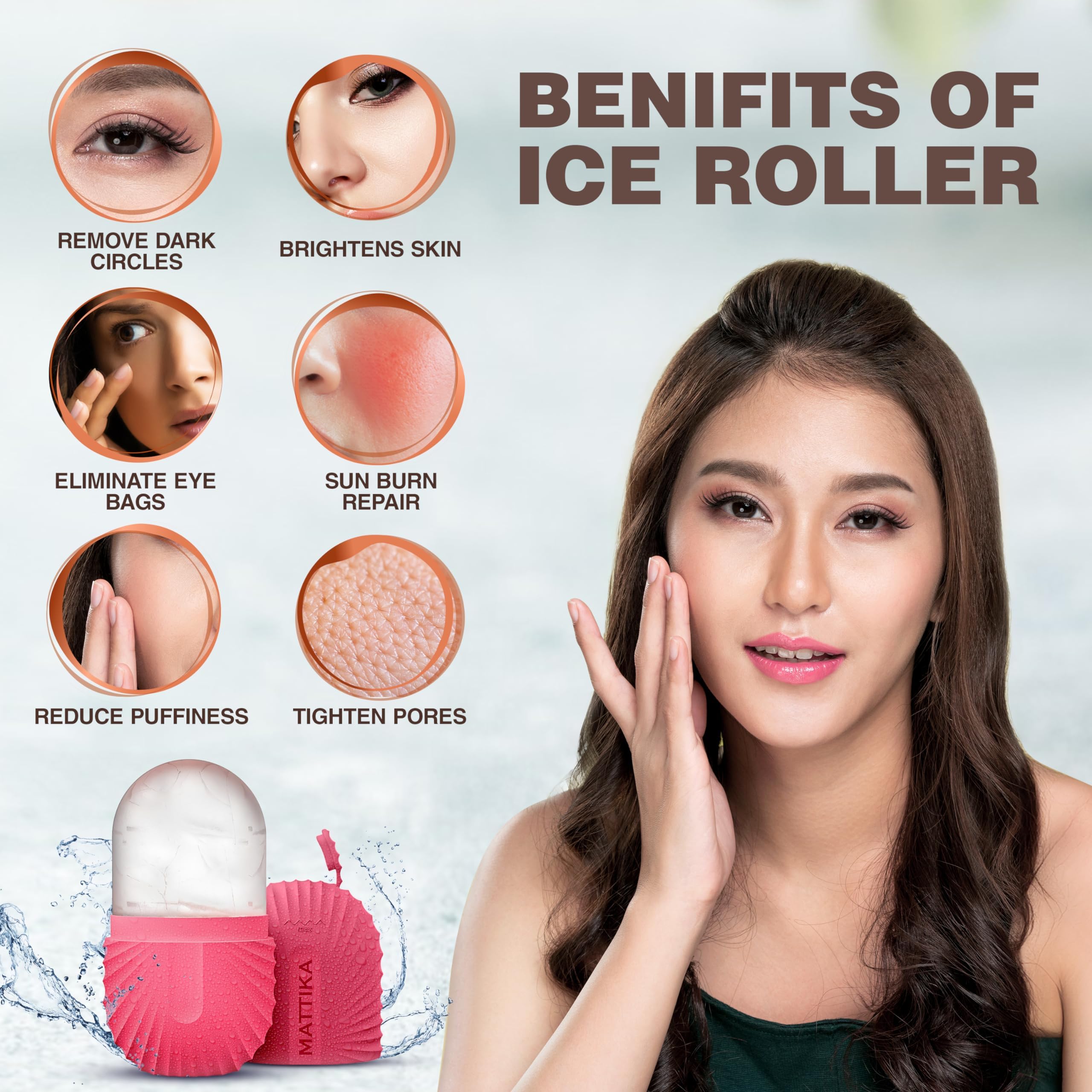 Mattika Ice Roller cuello y sienes relajan músculos y mejoran el contorno.