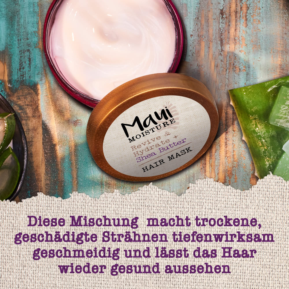Maui Moisture mascarilla manteca karité, textura cremosa para hidratación profunda.