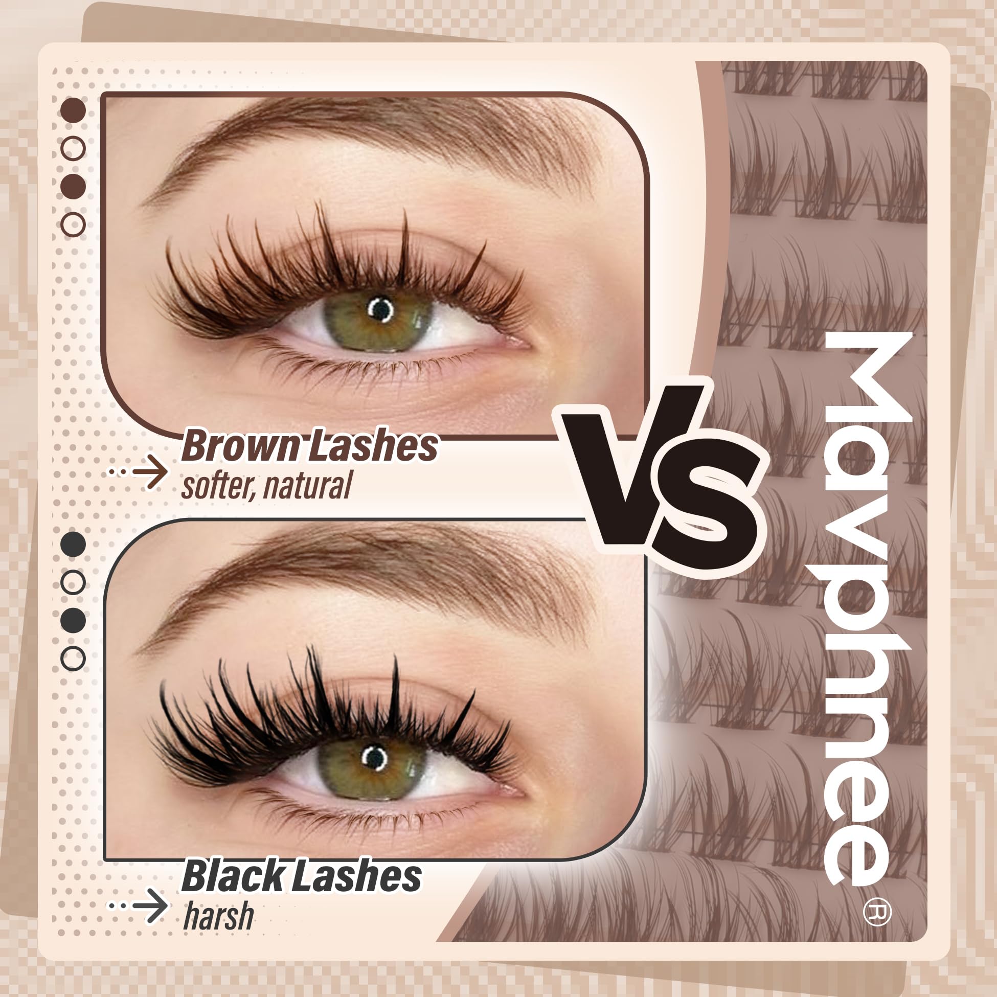 Mavphnee brown lash clusters 16mm outer corner for bold, yet natural-looking length.