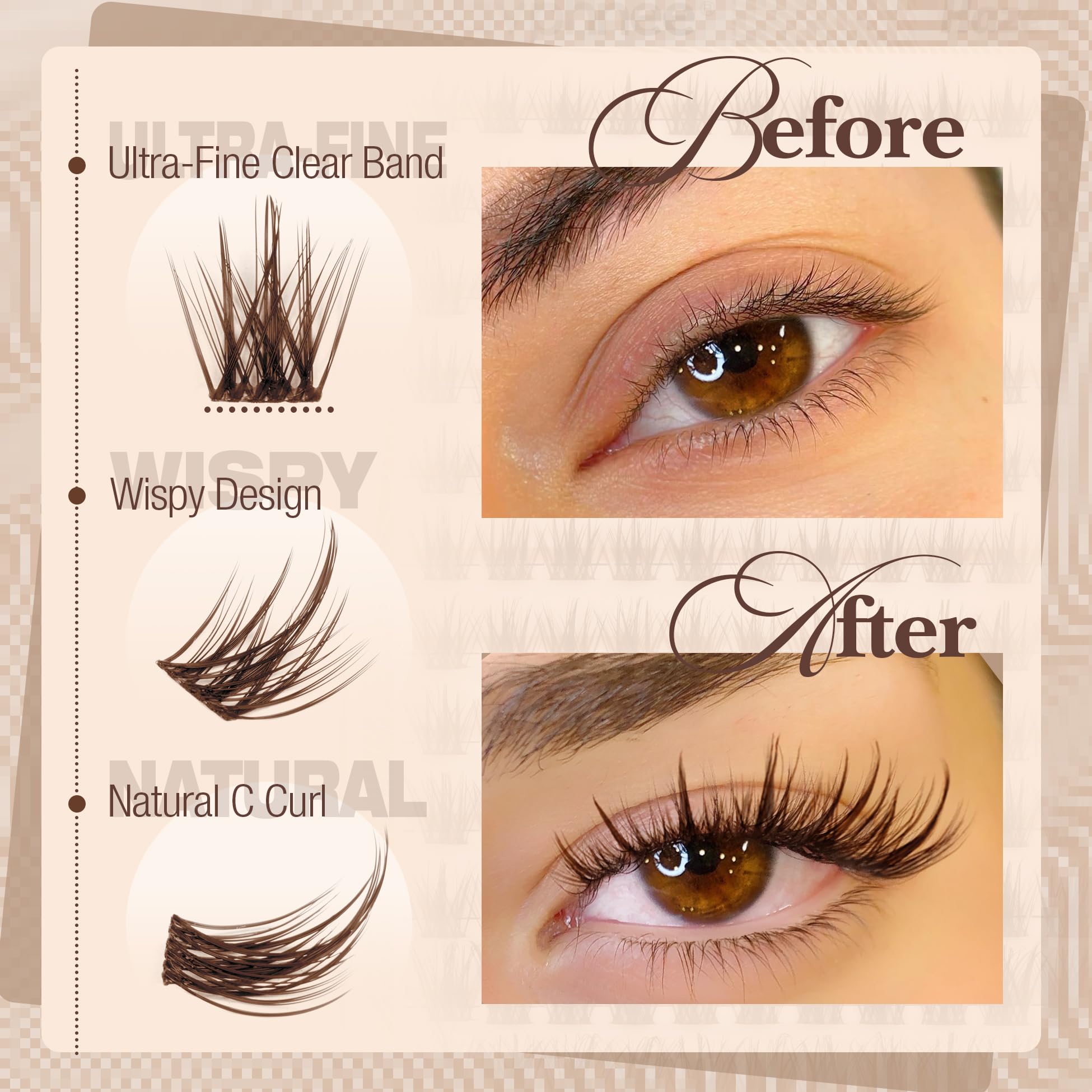 Mavphnee brown lash clusters 0.01mm clear band remains nearly invisible.