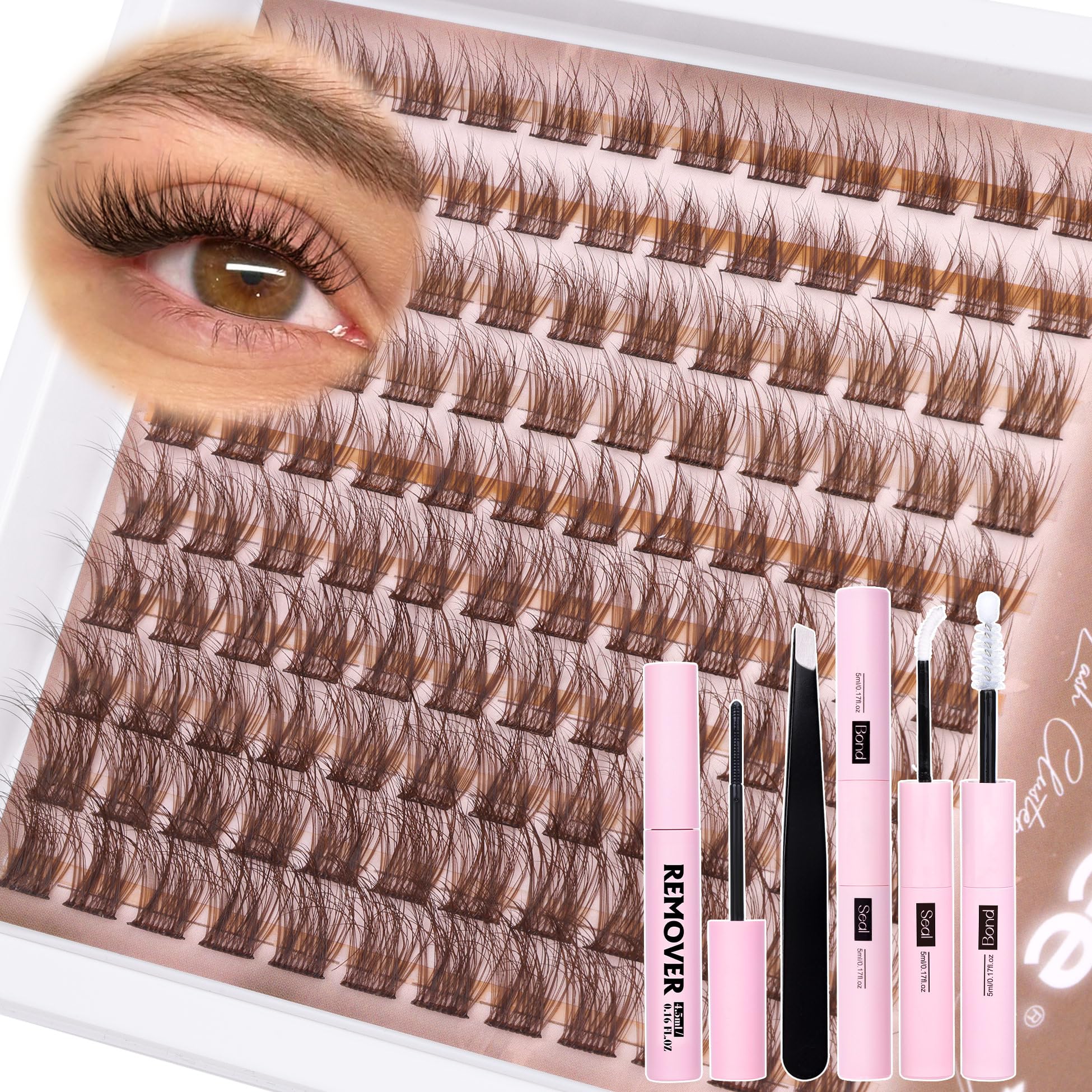 Pestañas marrones en cluster, kit de Mavphnee para un look natural.