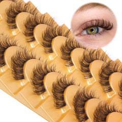 Pestañas Mavphnee Marrones con efecto ojo de gato y curvatura D para un look natural