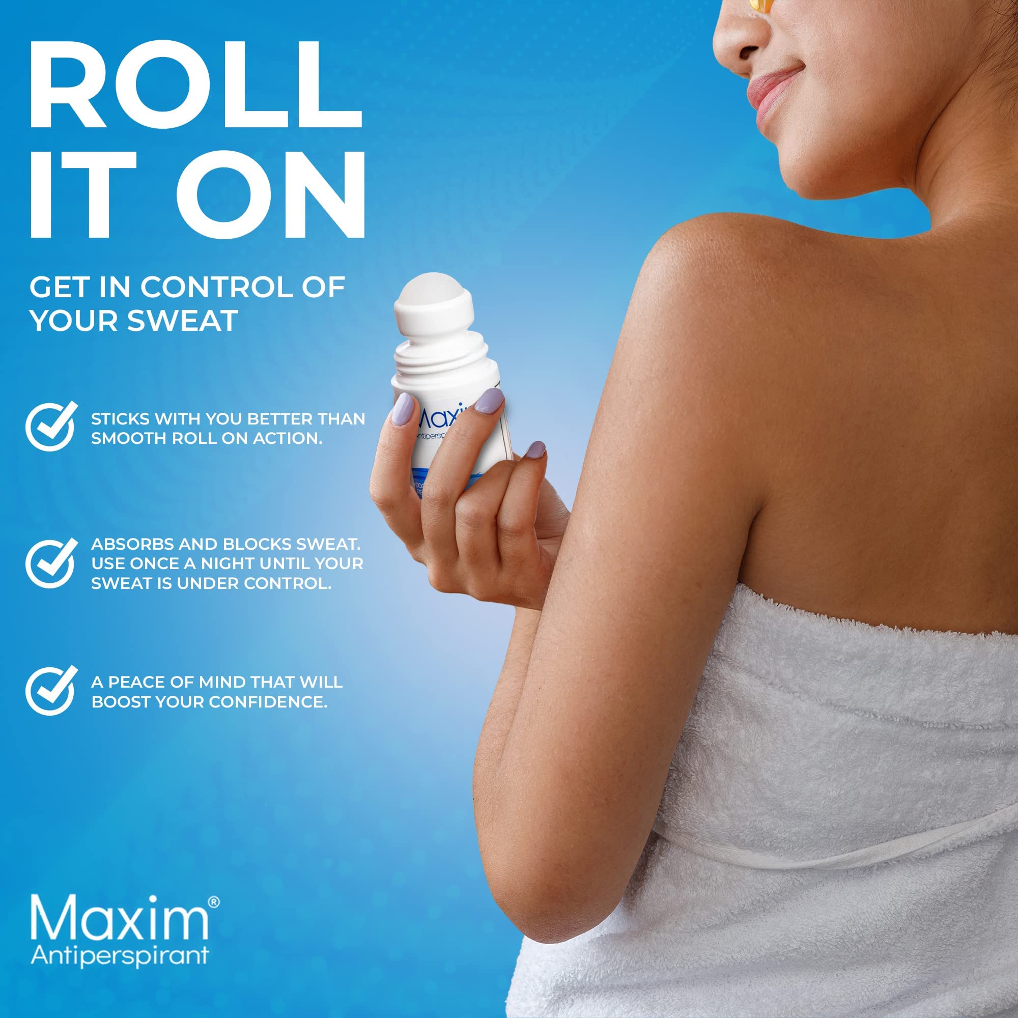 MAXIM evita manchas de sudor y mantiene la ropa seca