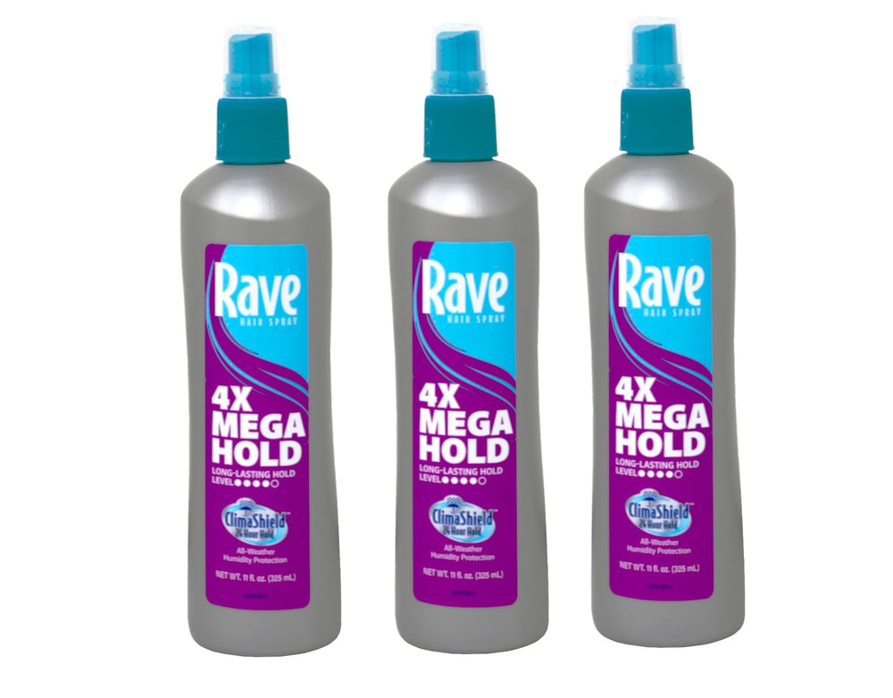 Maxtrv Rave 4X Mega laca, botella vista frontal, fijación duradera para peinados.