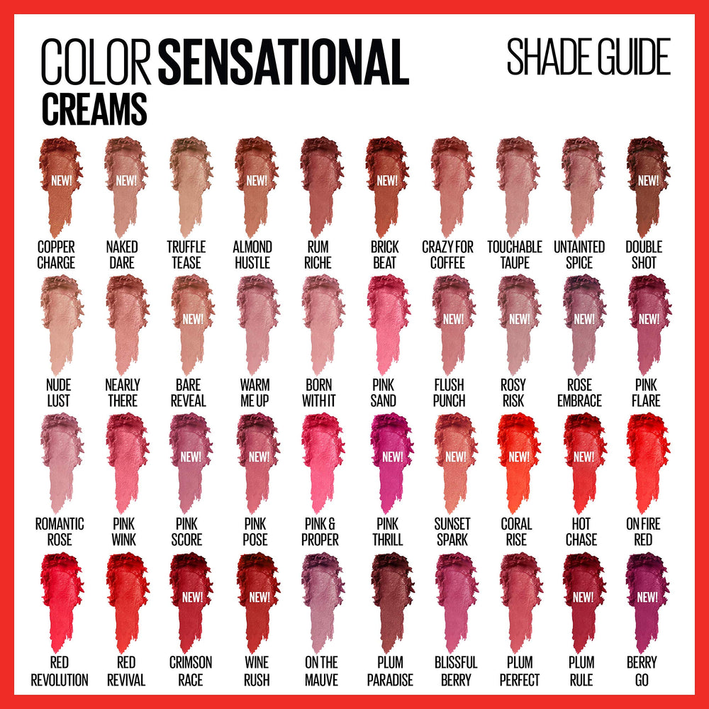 MAYBELLINE Color Sensational Lipcolor 645 Red Revival, acabado sedoso y color duradero.