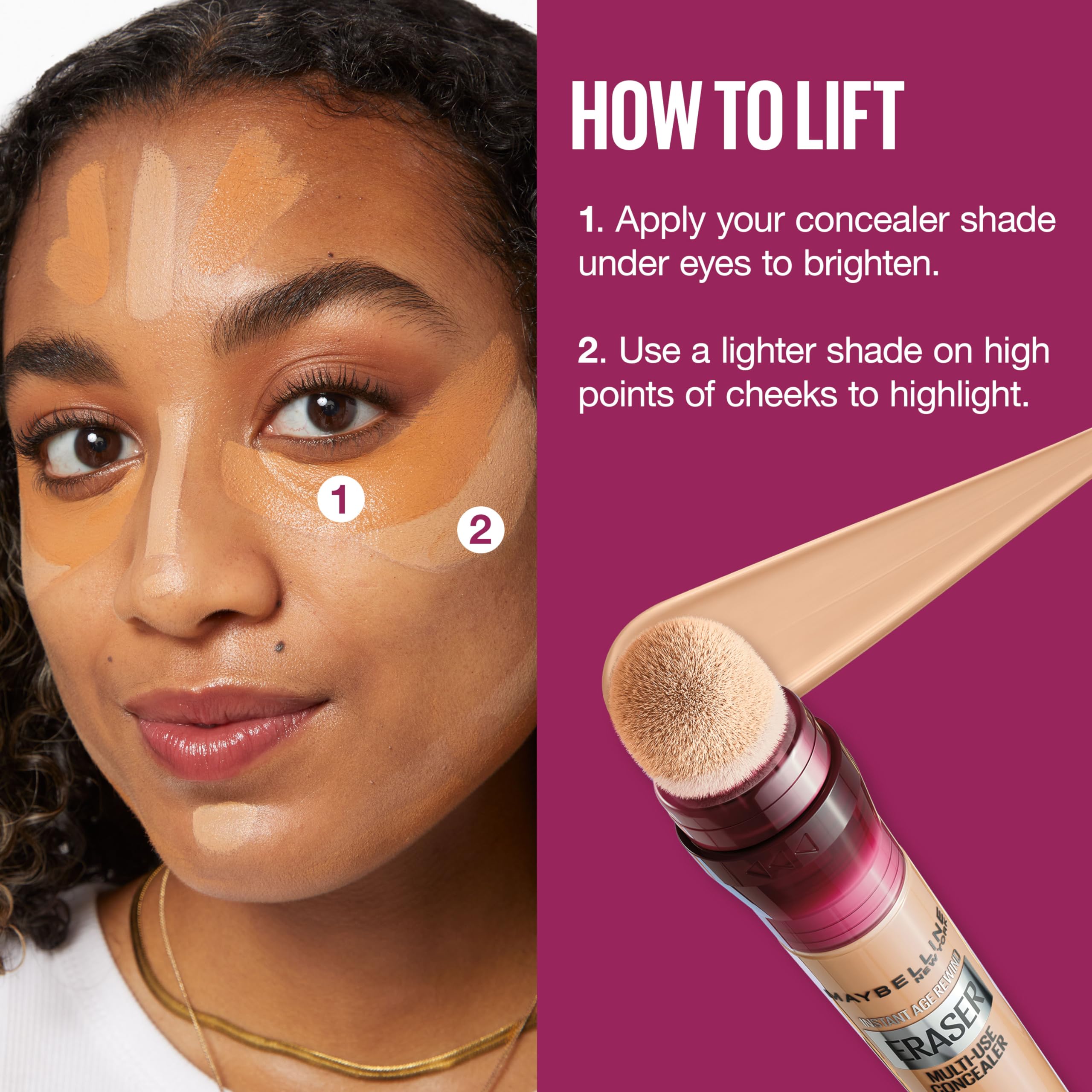 Uso diario de Maybelline para contornear y resaltar ojos.