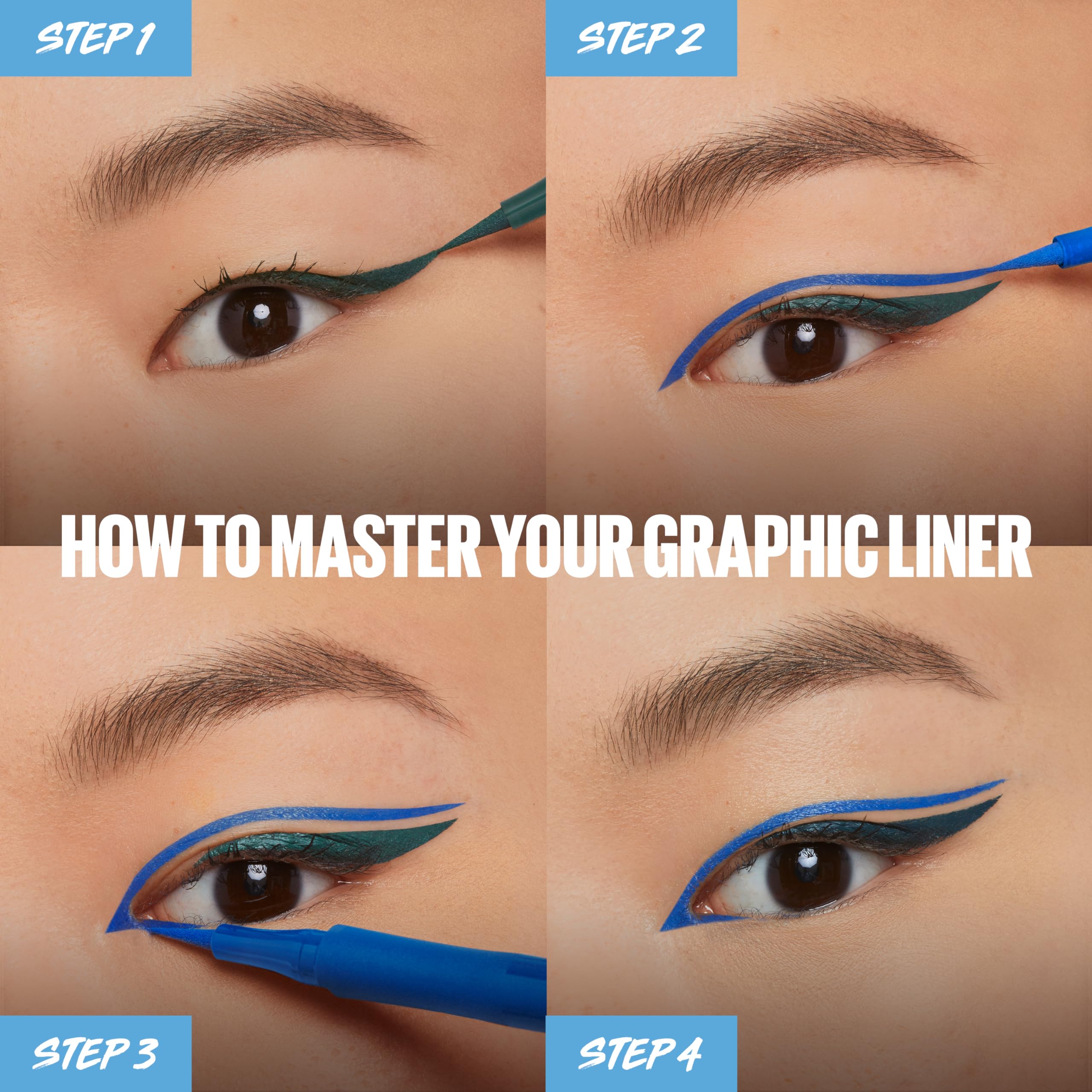 Delineado Maybelline Eyestudio Master Precise con tonos saturados para looks variados