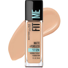 Maybelline Fit Me base mate sin aceite en botella, acabado natural.