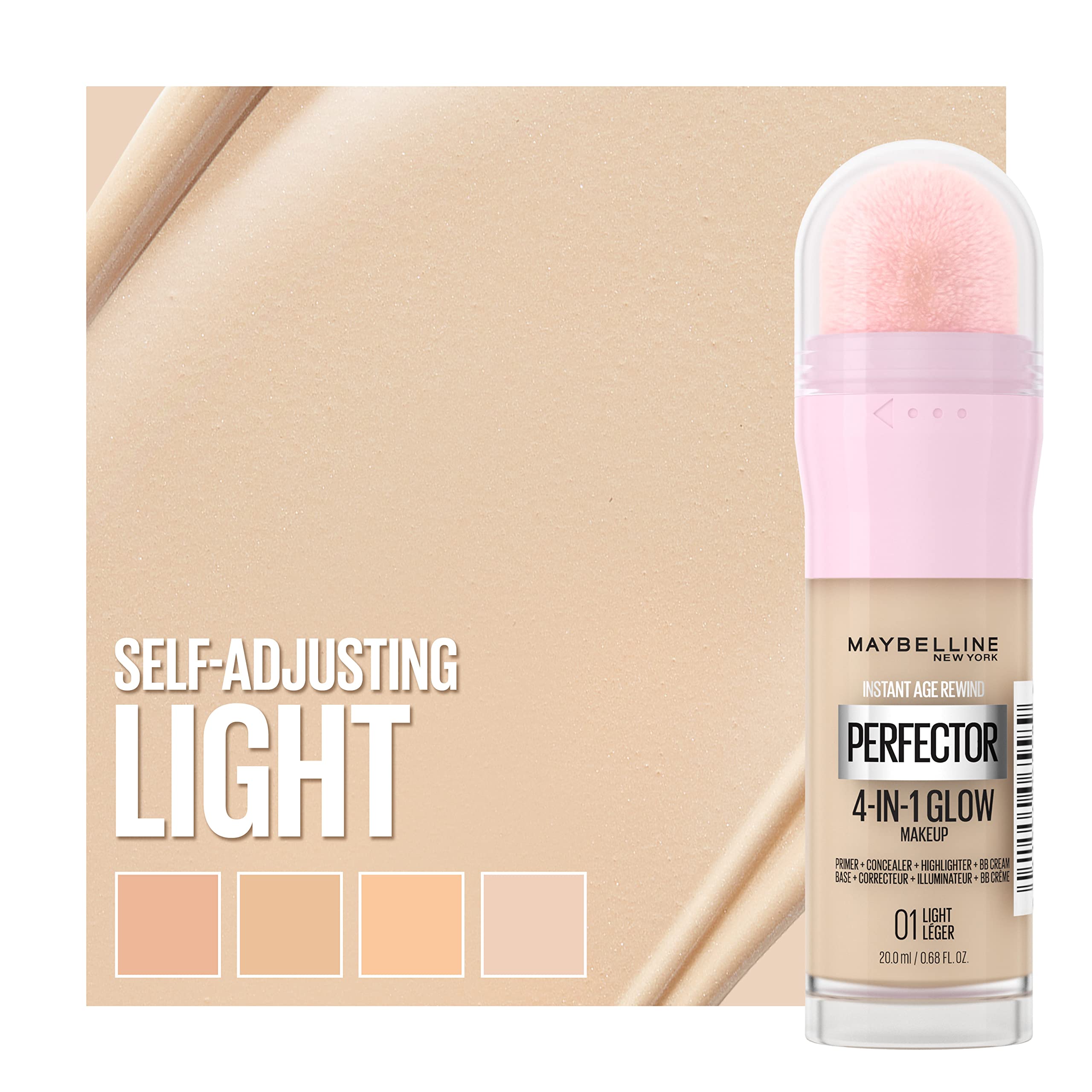 Maybelline Instant Perfector Glow shade range adapts to skin tone for natural glow.