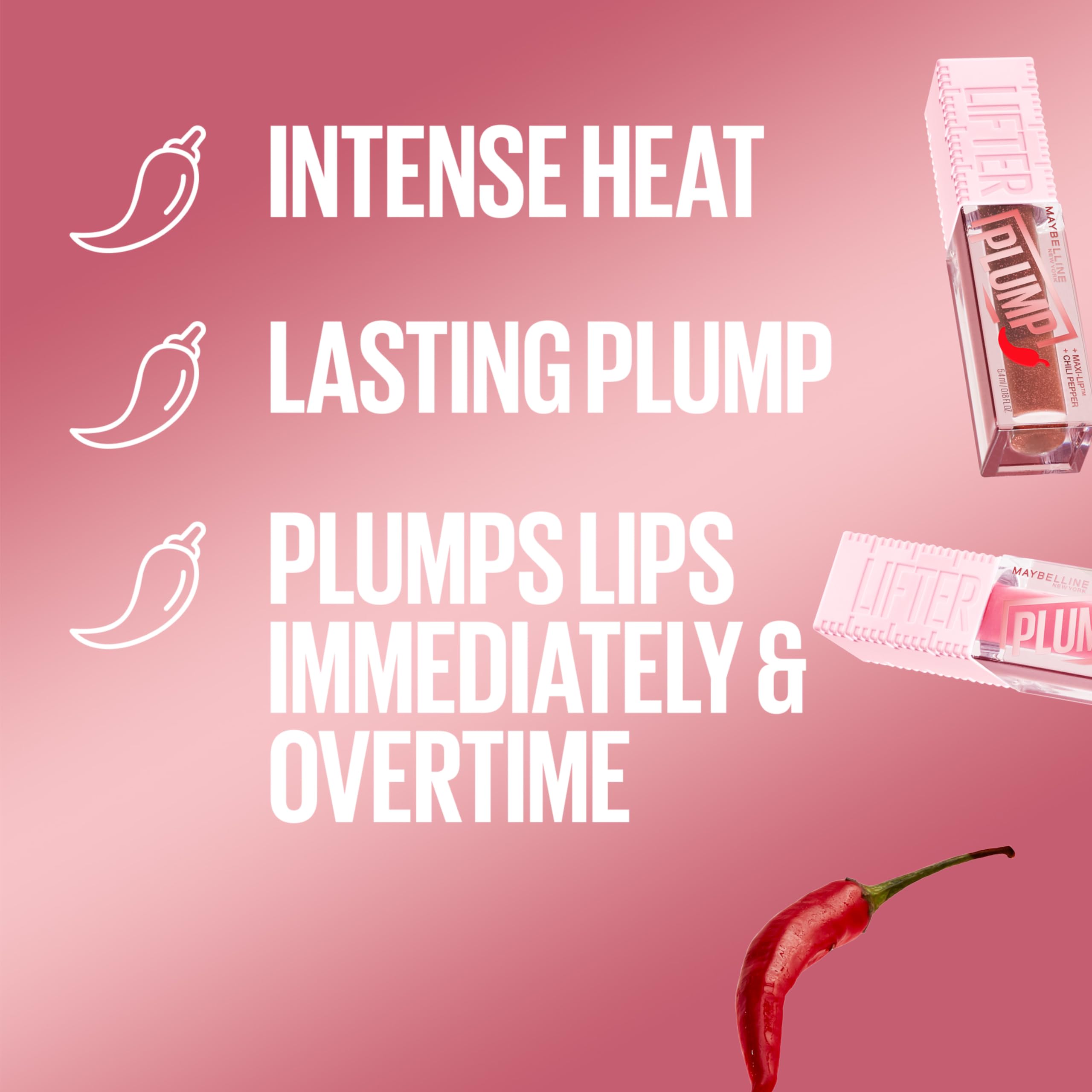 Maybelline Lifter Gloss Plump Pink Sting delivers heated color lift on lips