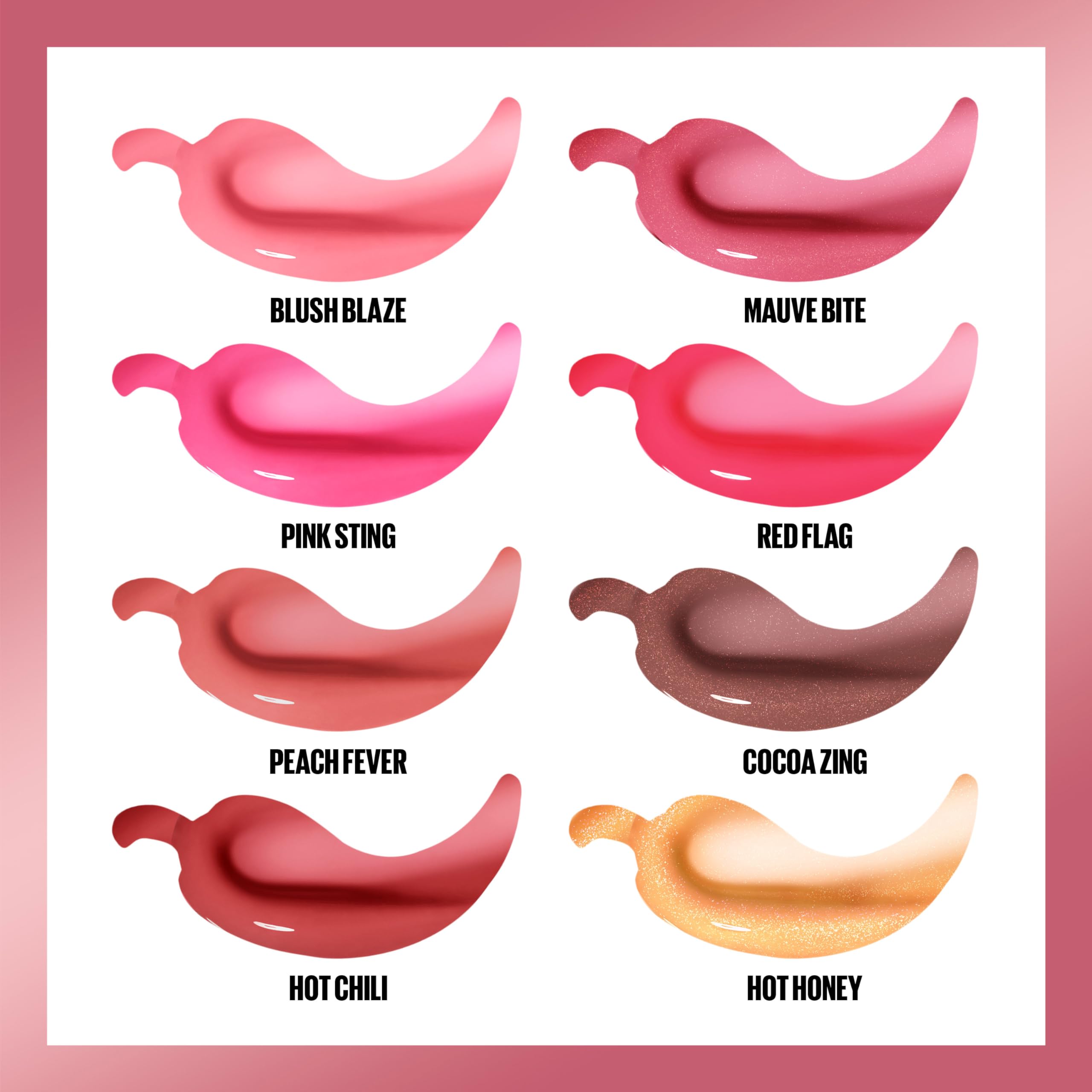 Maybelline Lifter Gloss Plump shade range includes Hot Chili and more.