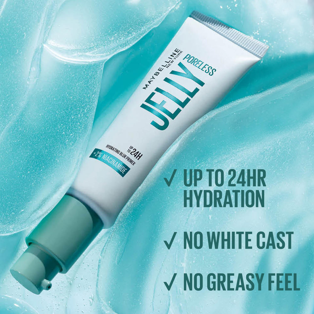 Maybelline Poreless Jelly Primer, difuminado de poros para acabado natural y uniforme.