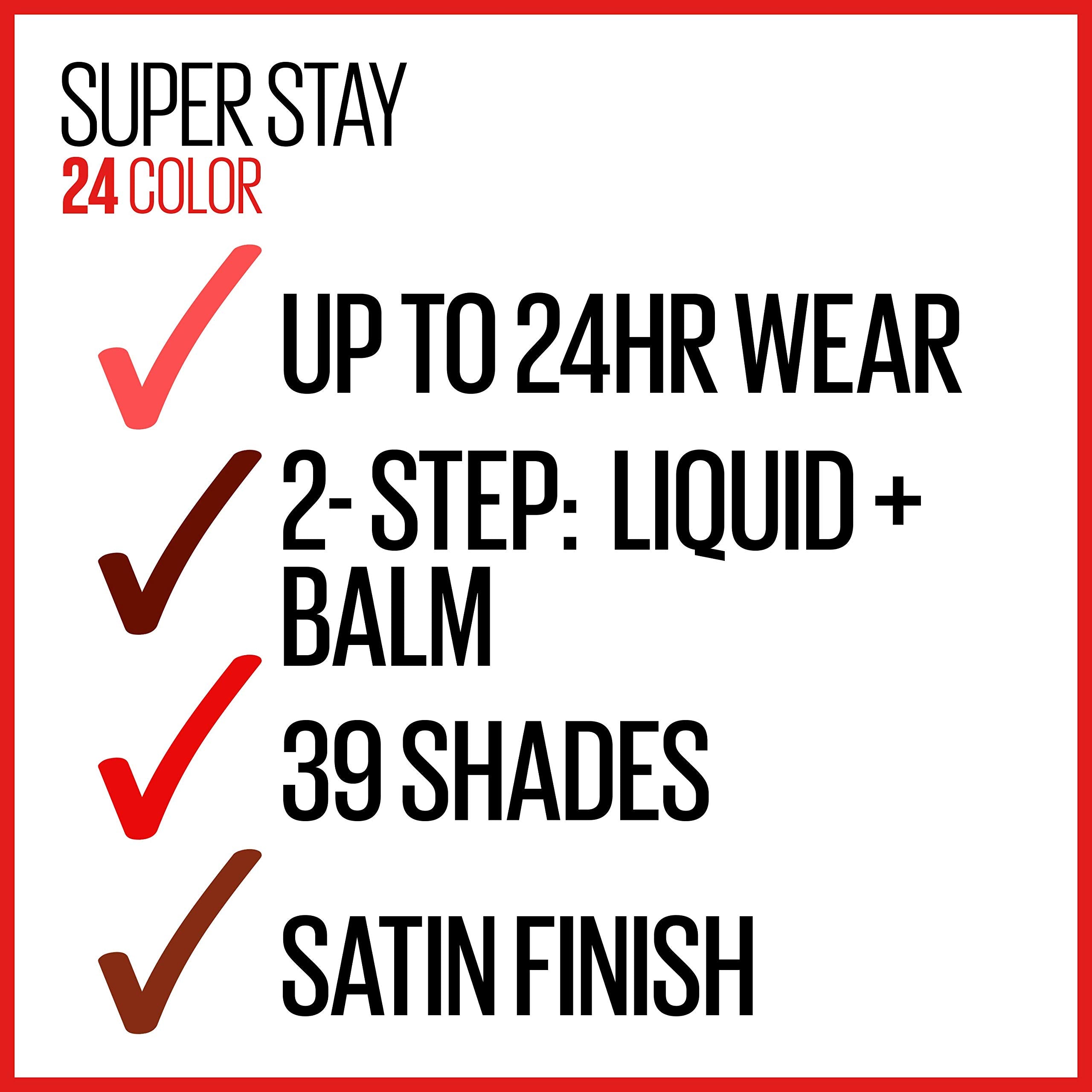Acabado pigmentado de Maybelline Super Stay 24 para color profundo.