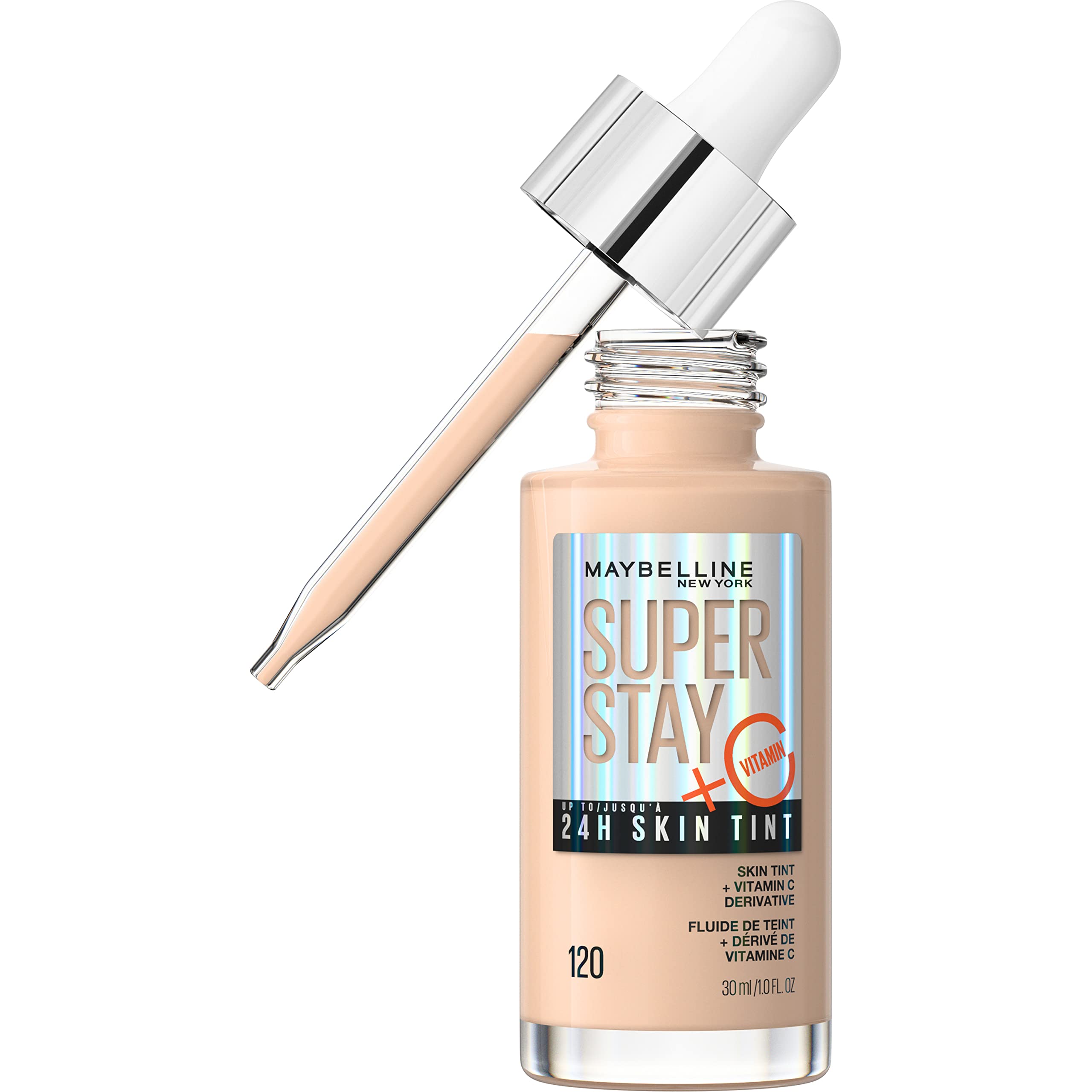 Maybelline Super Stay Skin Tint con vitamina C en botella, cobertura ligera a media de aspecto natural