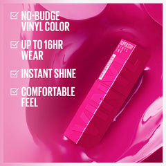 MAYBELLINE Super Stay Vinyl Ink muestra brillo inmediato para un acabado llamativo
